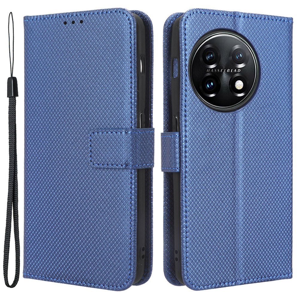 For OnePlus 11R 5G / Ace 2 5G Diamond Texture Stand Cover PU Leather Wallet Shockproof Phone Case - Blue