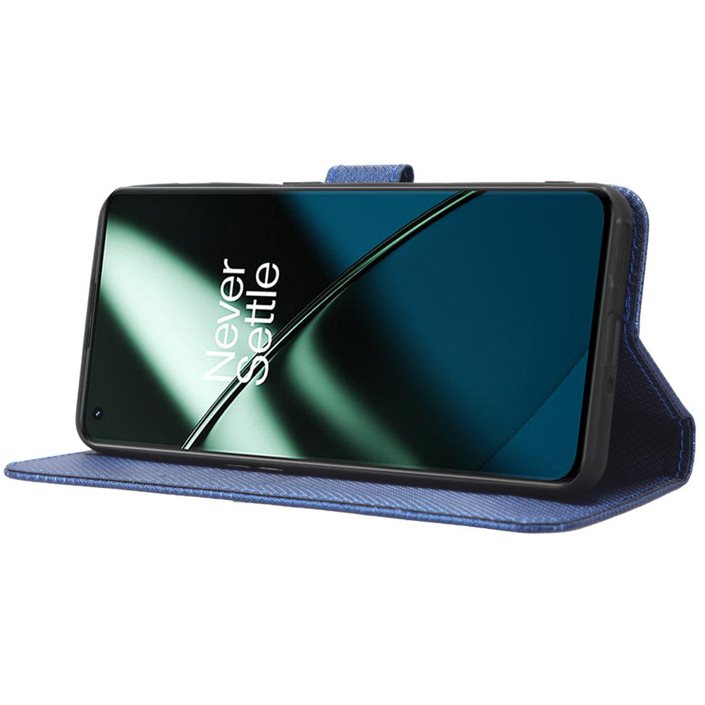 For OnePlus 11R 5G / Ace 2 5G Diamond Texture Stand Cover PU Leather Wallet Shockproof Phone Case - Blue