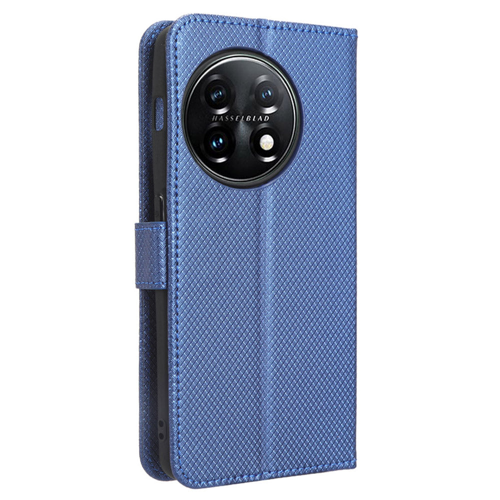 For OnePlus 11R 5G / Ace 2 5G Diamond Texture Stand Cover PU Leather Wallet Shockproof Phone Case - Blue