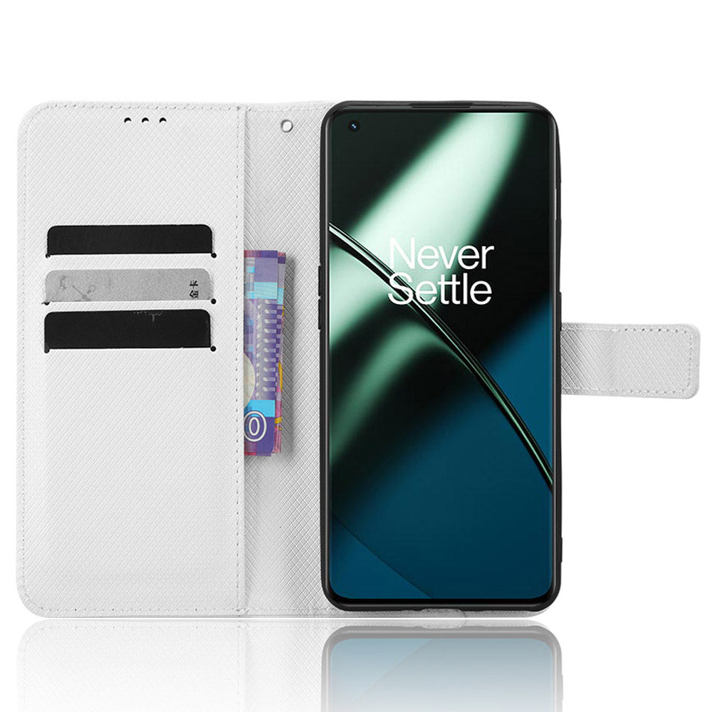 For OnePlus 11R 5G / Ace 2 5G Diamond Texture Stand Cover PU Leather Wallet Shockproof Phone Case - White