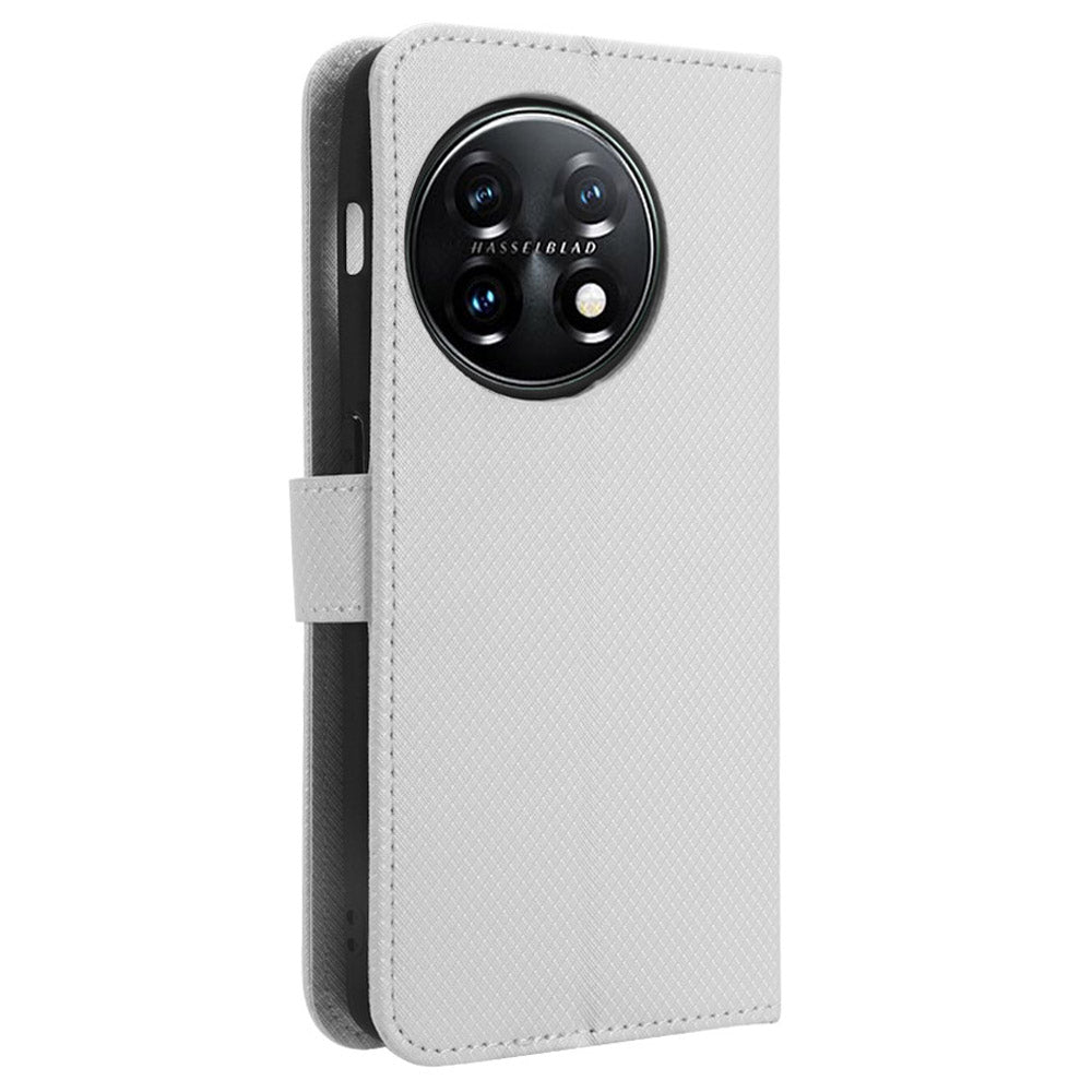 For OnePlus 11R 5G / Ace 2 5G Diamond Texture Stand Cover PU Leather Wallet Shockproof Phone Case - White
