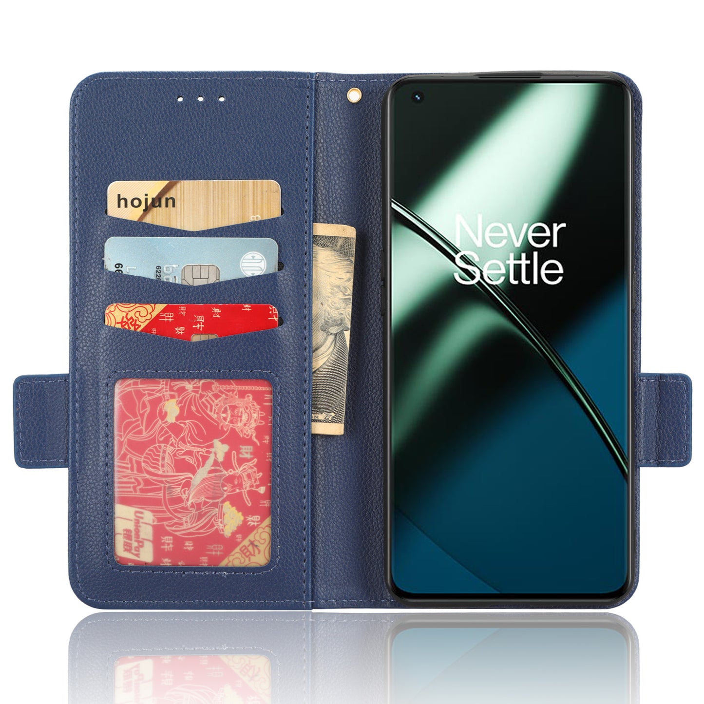 For OnePlus Ace 2 5G / 11R 5G Phone Case Folding Stand Litchi Texture Leather Wallet Phone Cover - Dark Blue
