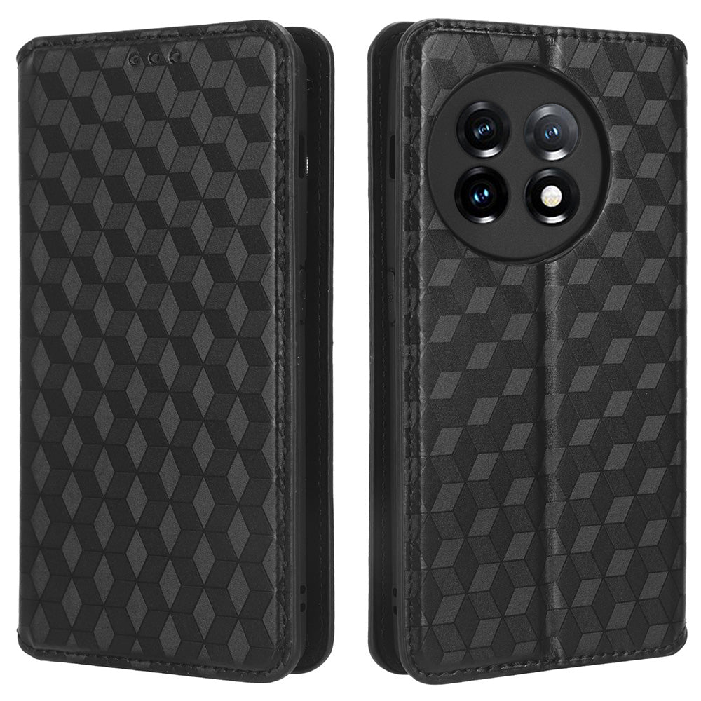 For OnePlus Ace 2 5G / 11R 5G Wallet Stand Phone Case PU Leather Imprinted Rhombus Pattern Phone Cover - Black