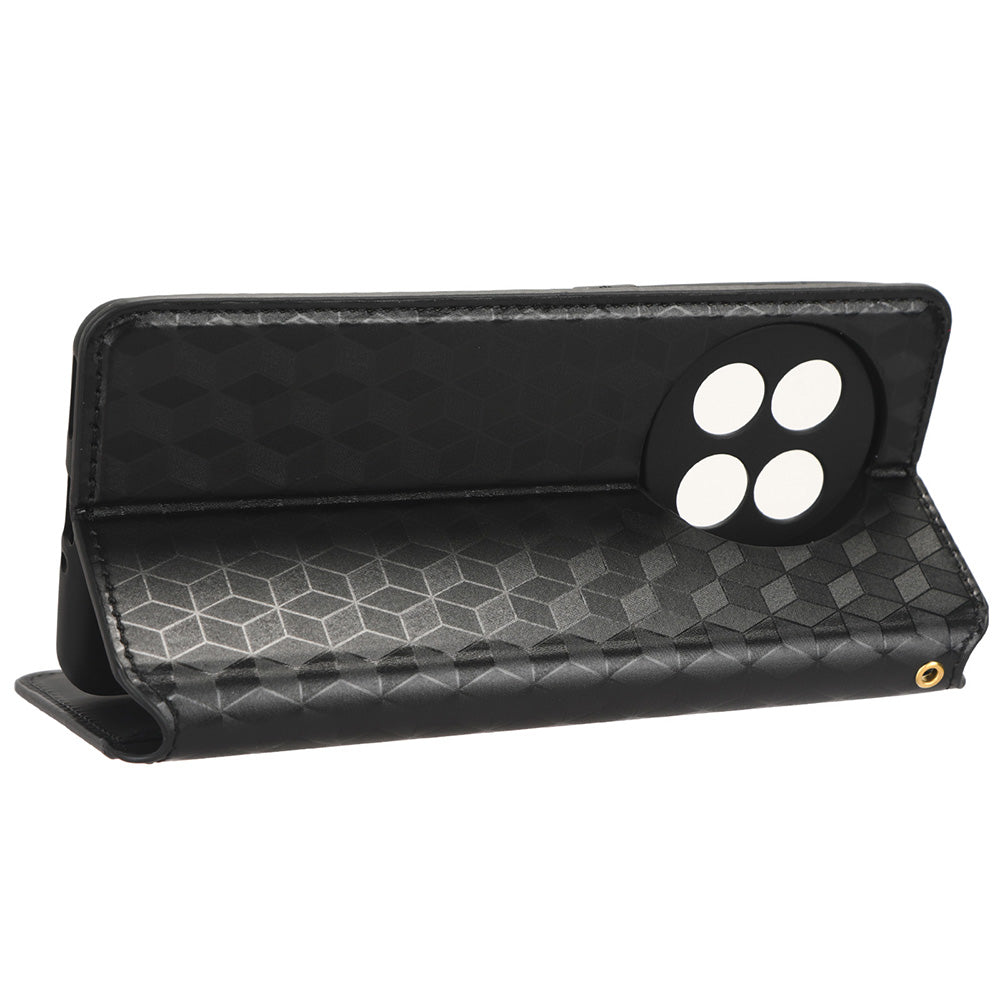 For OnePlus Ace 2 5G / 11R 5G Wallet Stand Phone Case PU Leather Imprinted Rhombus Pattern Phone Cover - Black