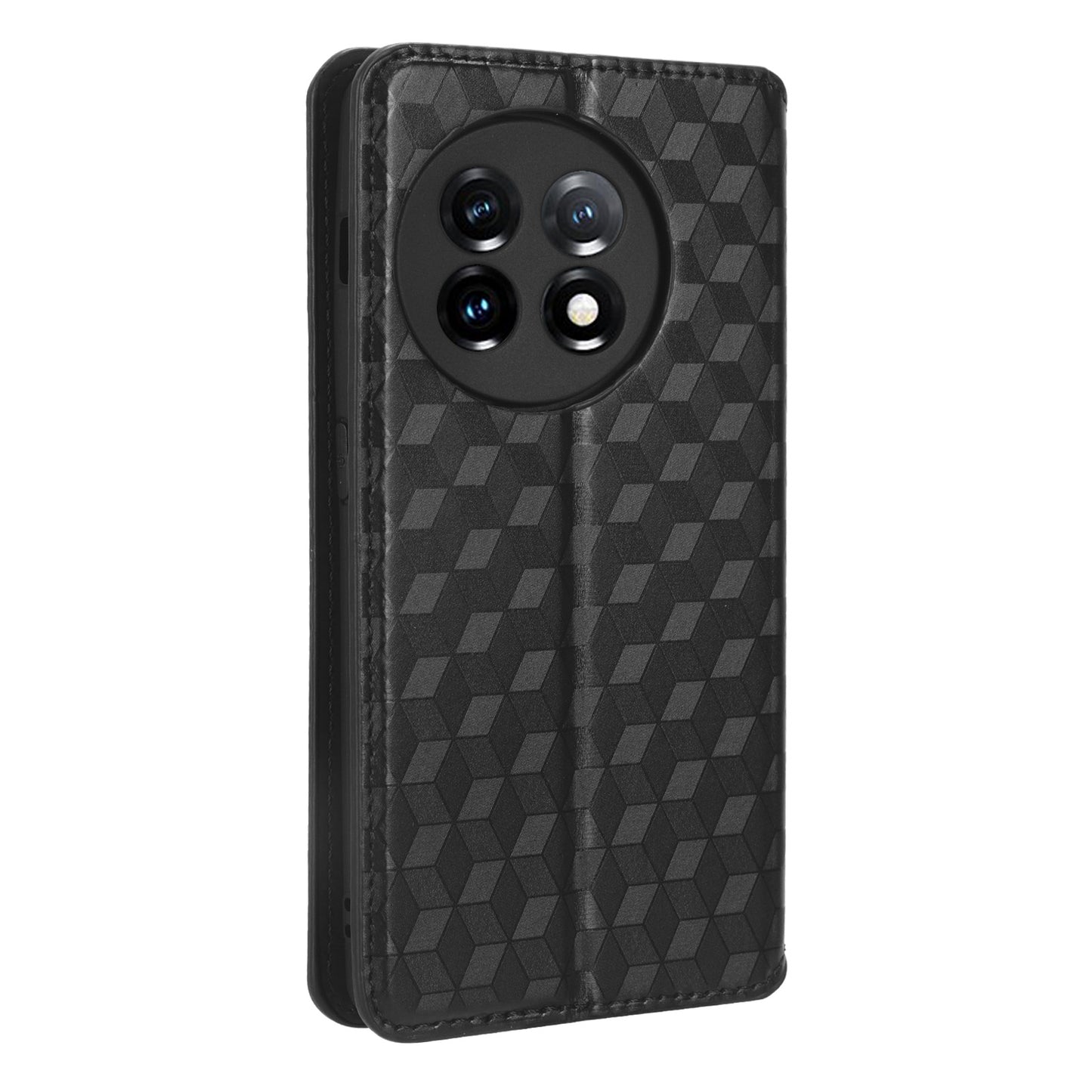 For OnePlus Ace 2 5G / 11R 5G Wallet Stand Phone Case PU Leather Imprinted Rhombus Pattern Phone Cover - Black
