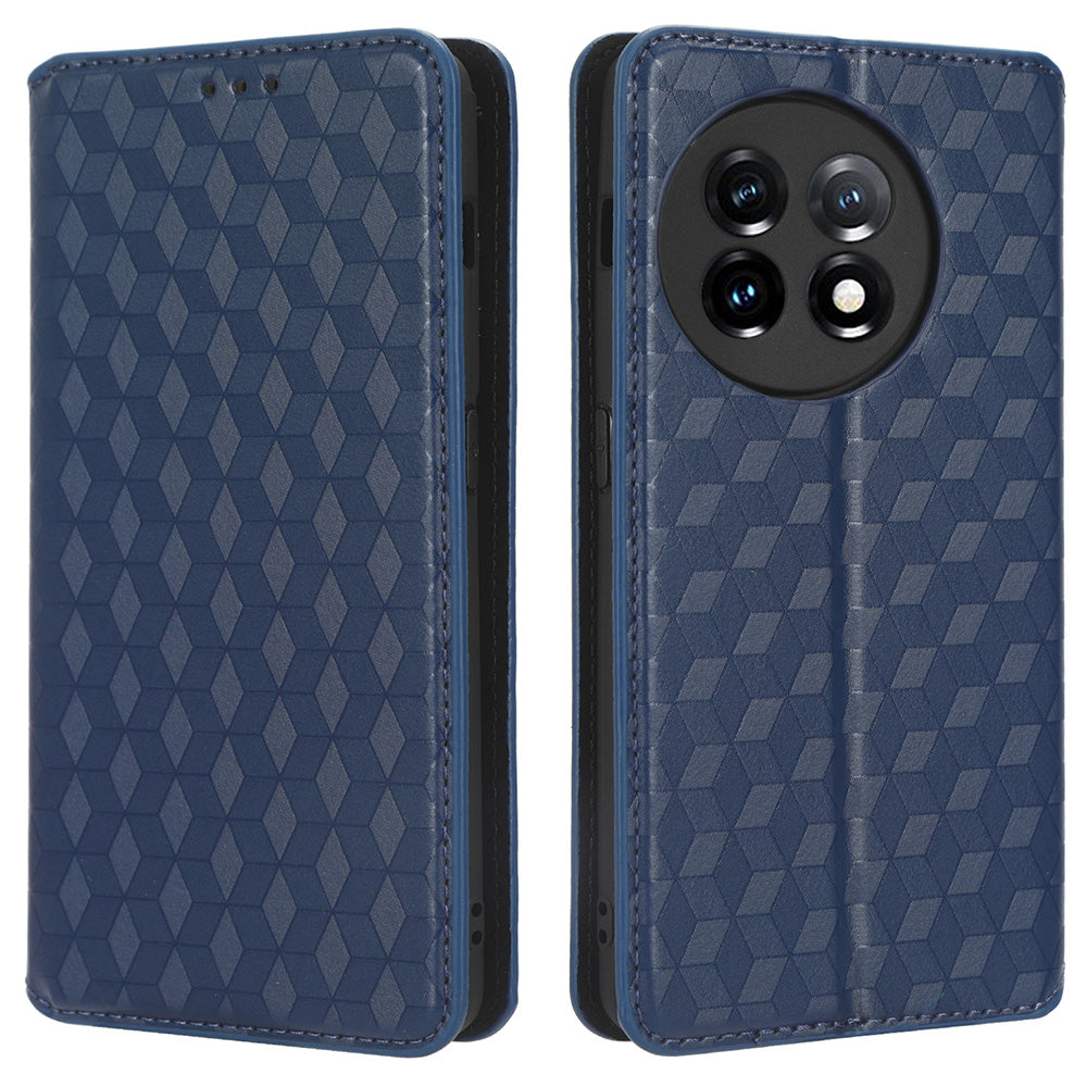 For OnePlus Ace 2 5G / 11R 5G Wallet Stand Phone Case PU Leather Imprinted Rhombus Pattern Phone Cover - Blue