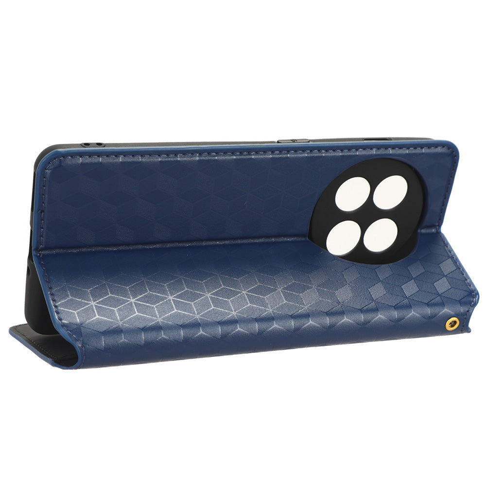 For OnePlus Ace 2 5G / 11R 5G Wallet Stand Phone Case PU Leather Imprinted Rhombus Pattern Phone Cover - Blue