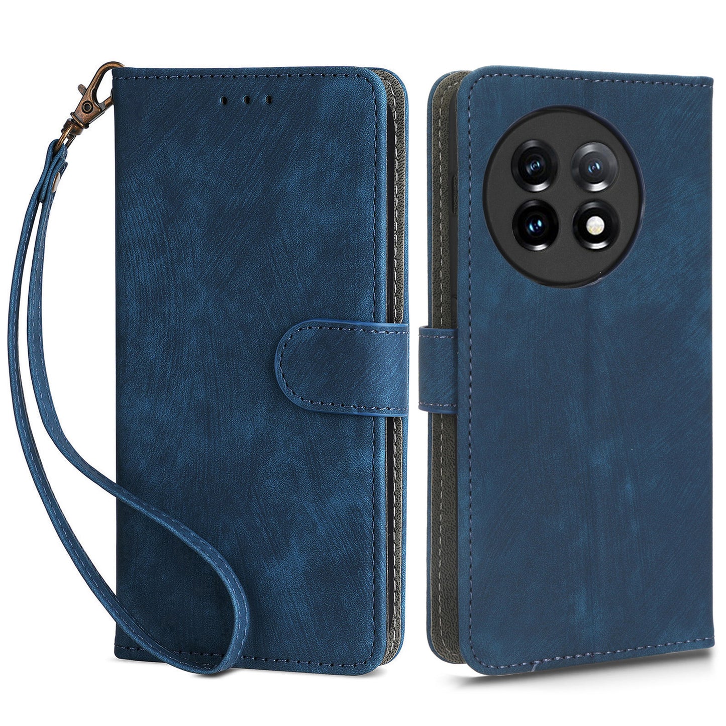 For OnePlus Ace 2 5G / 11R 5G Wallet Case RFID Blocking Leather Stand Phone Cover with Strap - Blue