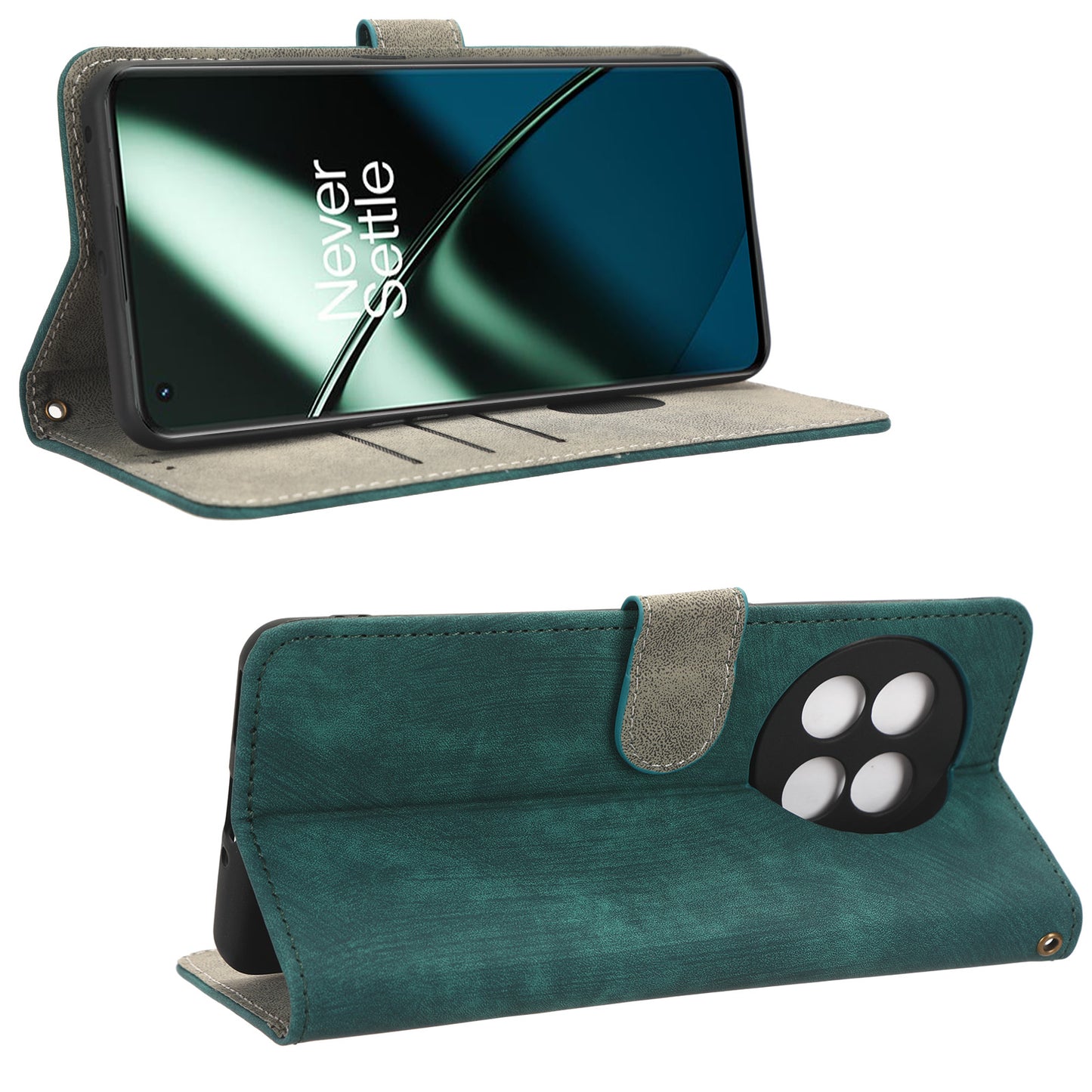 For OnePlus Ace 2 5G / 11R 5G Wallet Case RFID Blocking Leather Stand Phone Cover with Strap - Green