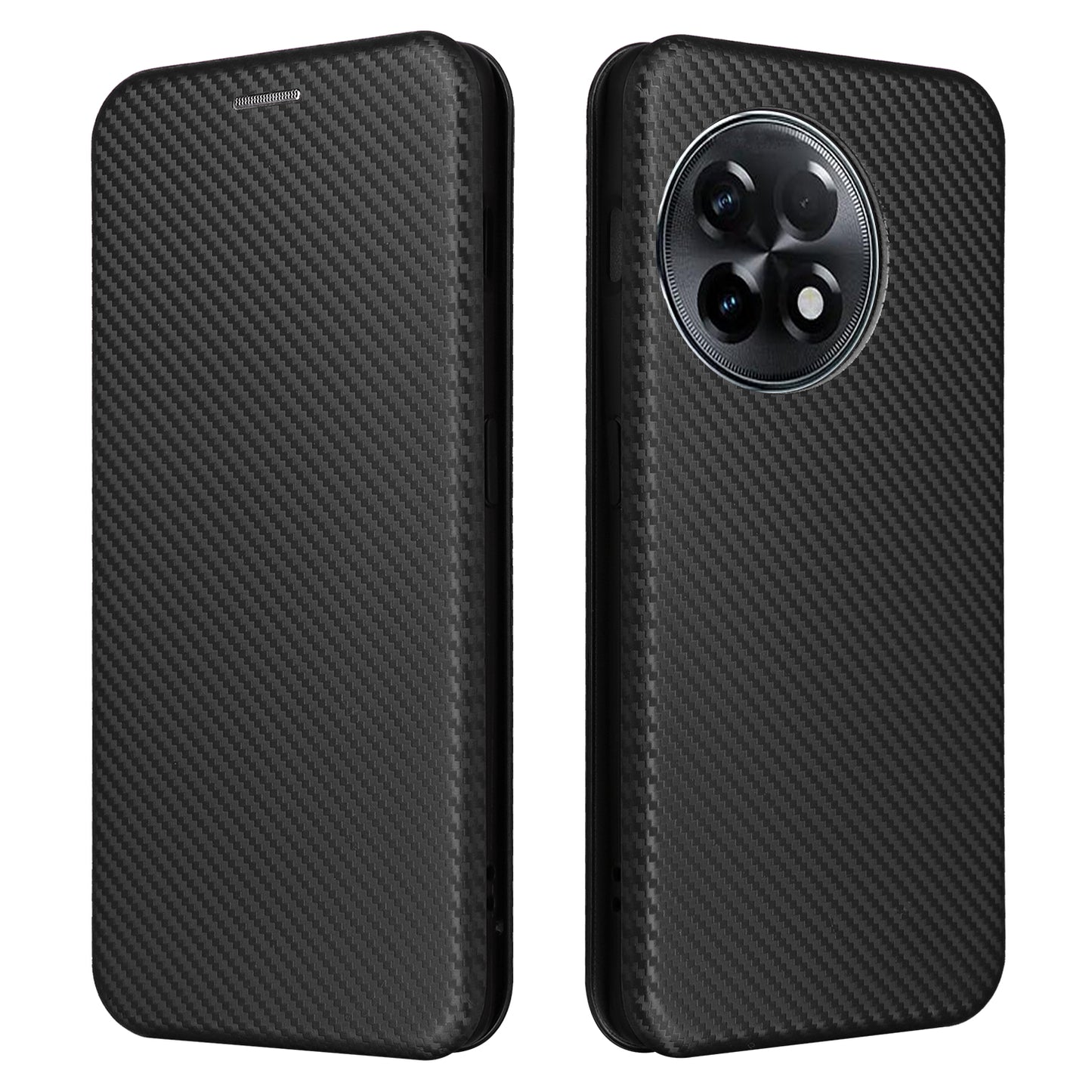 For OnePlus Ace 2 5G / 11R 5G Card Holder Phone Cover Carbon Fiber Texture Leather Phone Stand Case - Black