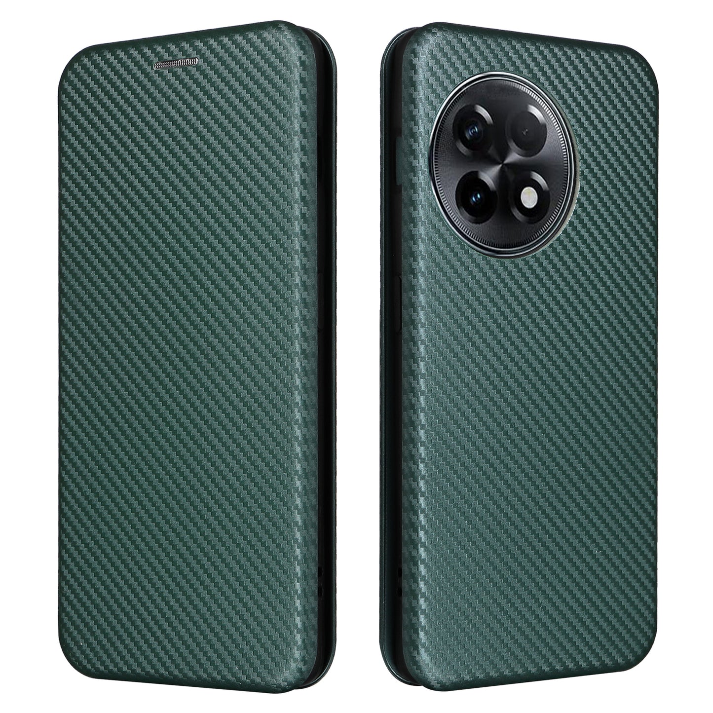 For OnePlus Ace 2 5G / 11R 5G Card Holder Phone Cover Carbon Fiber Texture Leather Phone Stand Case - Green