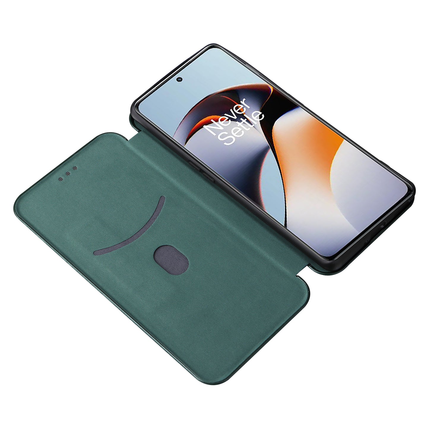 For OnePlus Ace 2 5G / 11R 5G Card Holder Phone Cover Carbon Fiber Texture Leather Phone Stand Case - Green