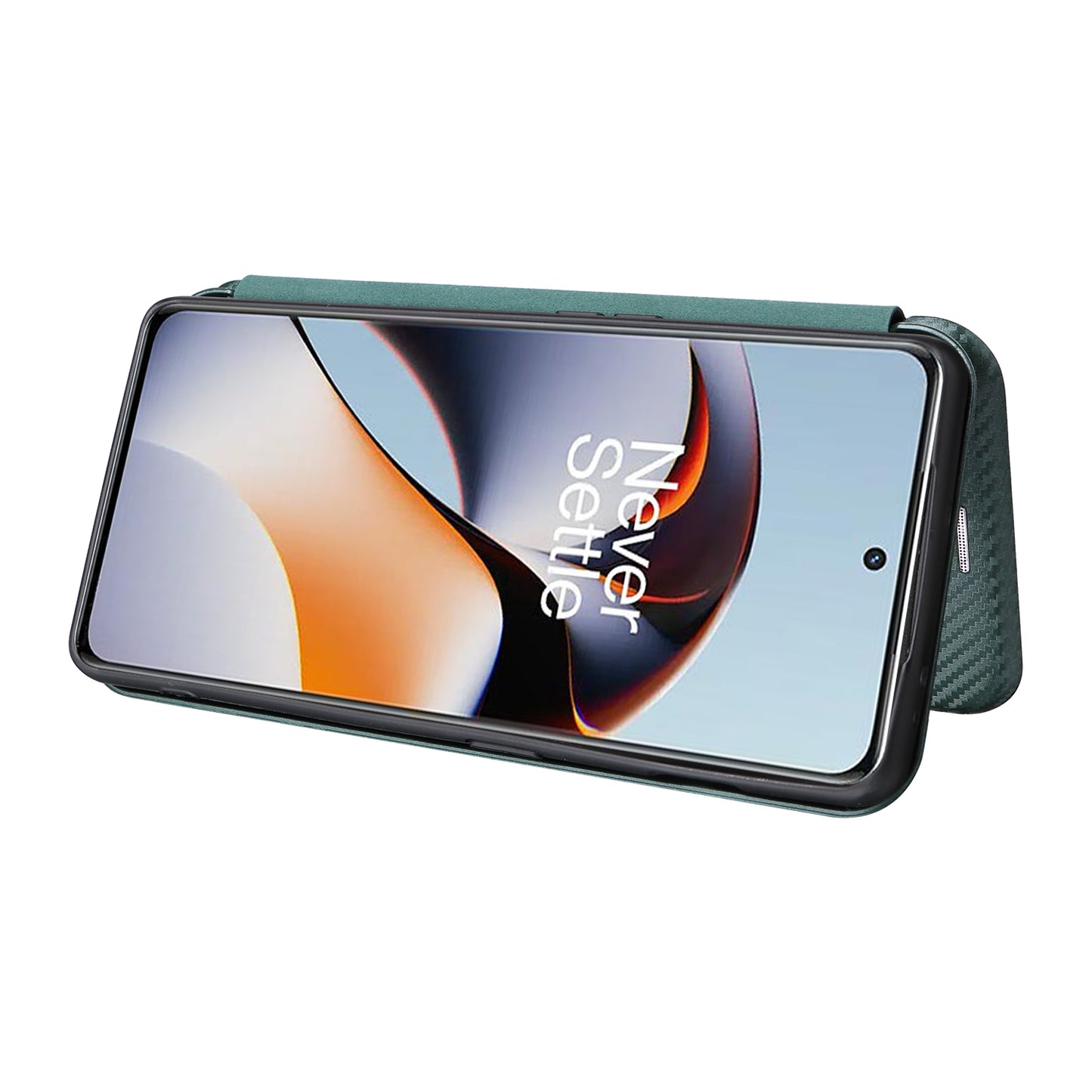 For OnePlus Ace 2 5G / 11R 5G Card Holder Phone Cover Carbon Fiber Texture Leather Phone Stand Case - Green