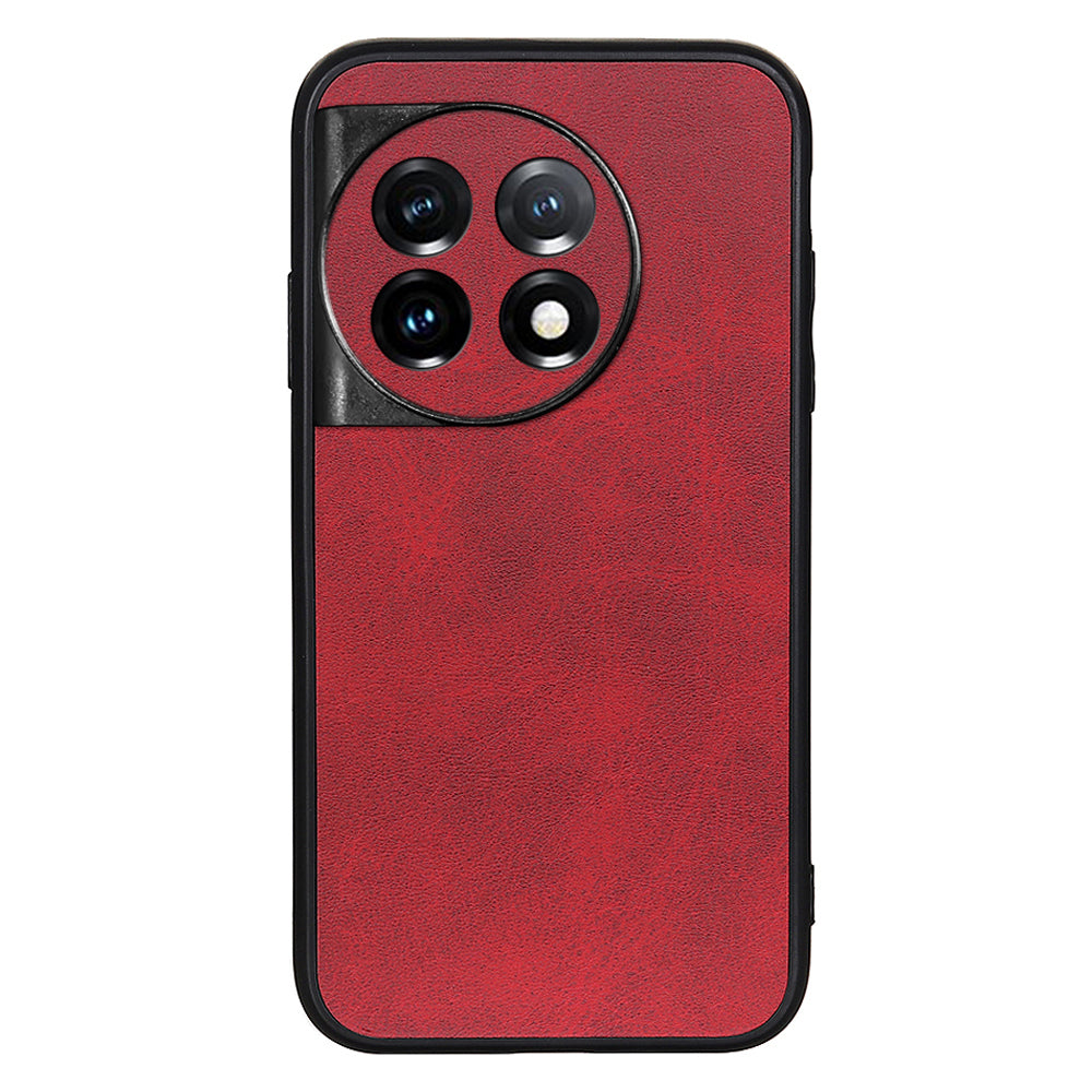 For OnePlus 11 5G PC+TPU+PU Leather Phone Case Cowhide Texture Anti-Scratch Back Cover - Red