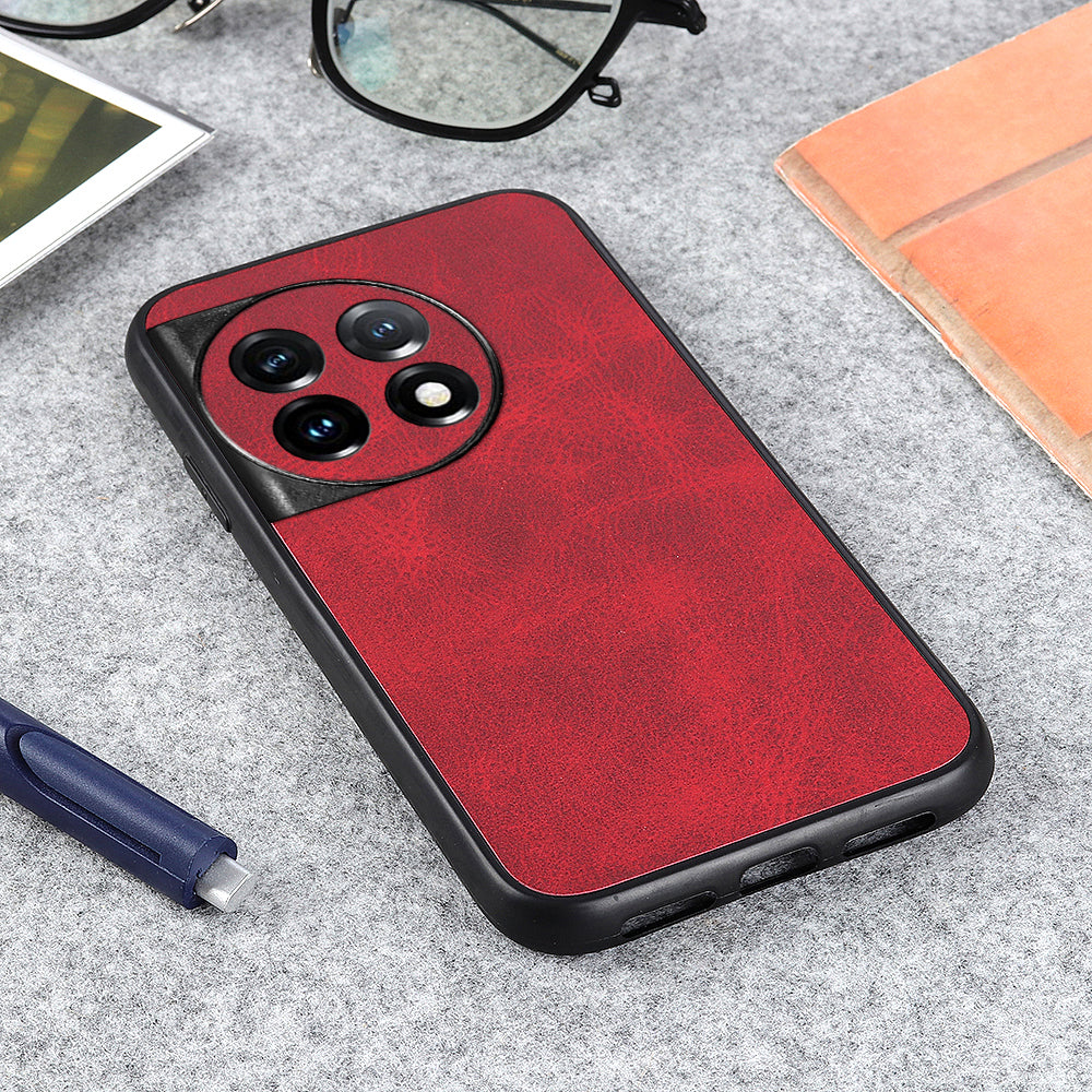 For OnePlus 11 5G PC+TPU+PU Leather Phone Case Cowhide Texture Anti-Scratch Back Cover - Red