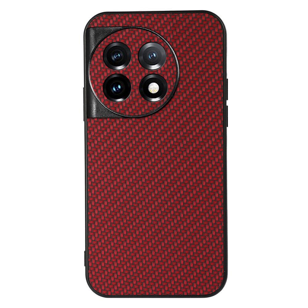 For OnePlus 11 5G Carbon Fiber Texture Phone Case Anti-drop PU Leather Coated TPU Cover - Red
