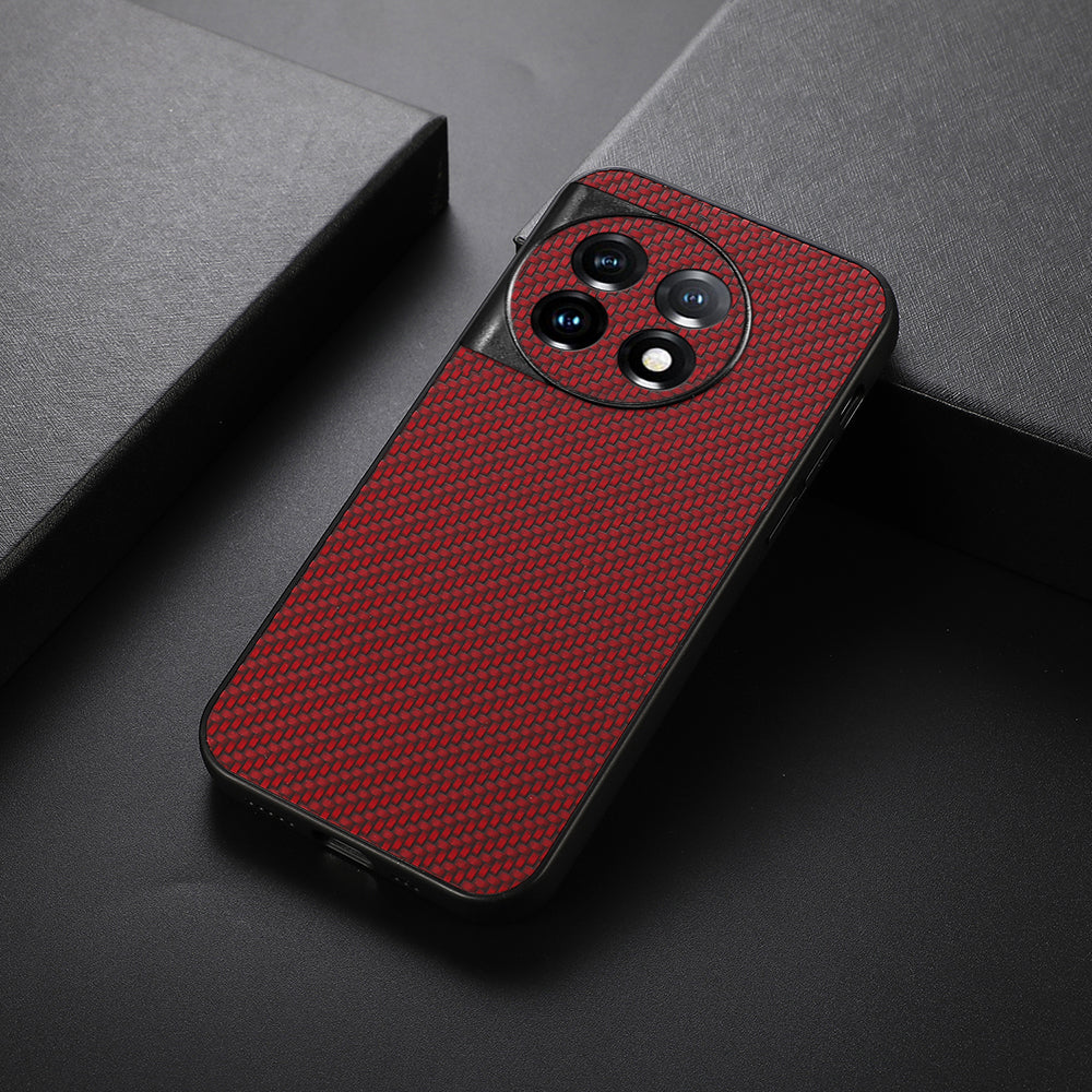 For OnePlus 11 5G Carbon Fiber Texture Phone Case Anti-drop PU Leather Coated TPU Cover - Red