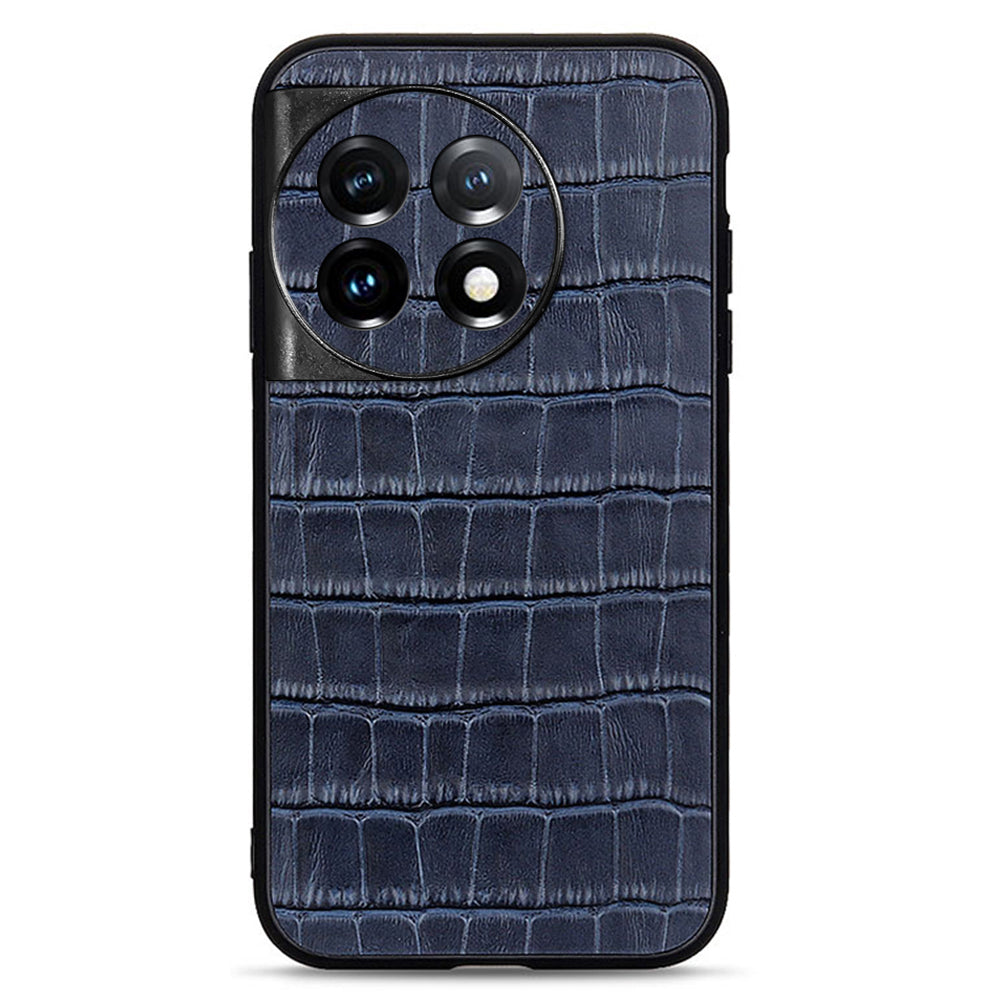 For OnePlus 11 5G Genuine Leather + TPU Crocodile Texture Phone Case Drop-proof Mobile Cover - Blue