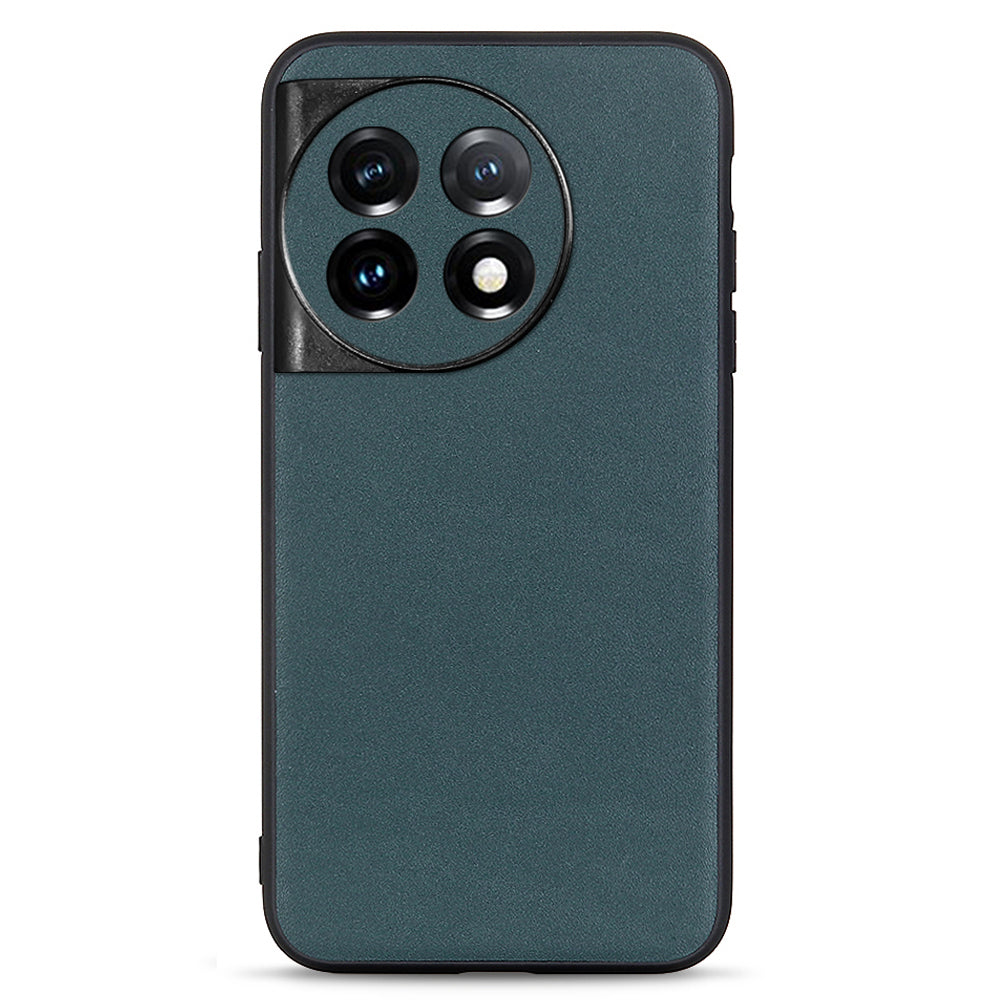 For OnePlus 11 5G Textured Genuine Leather Coated TPU Cover Drop Protection Phone Case - Green