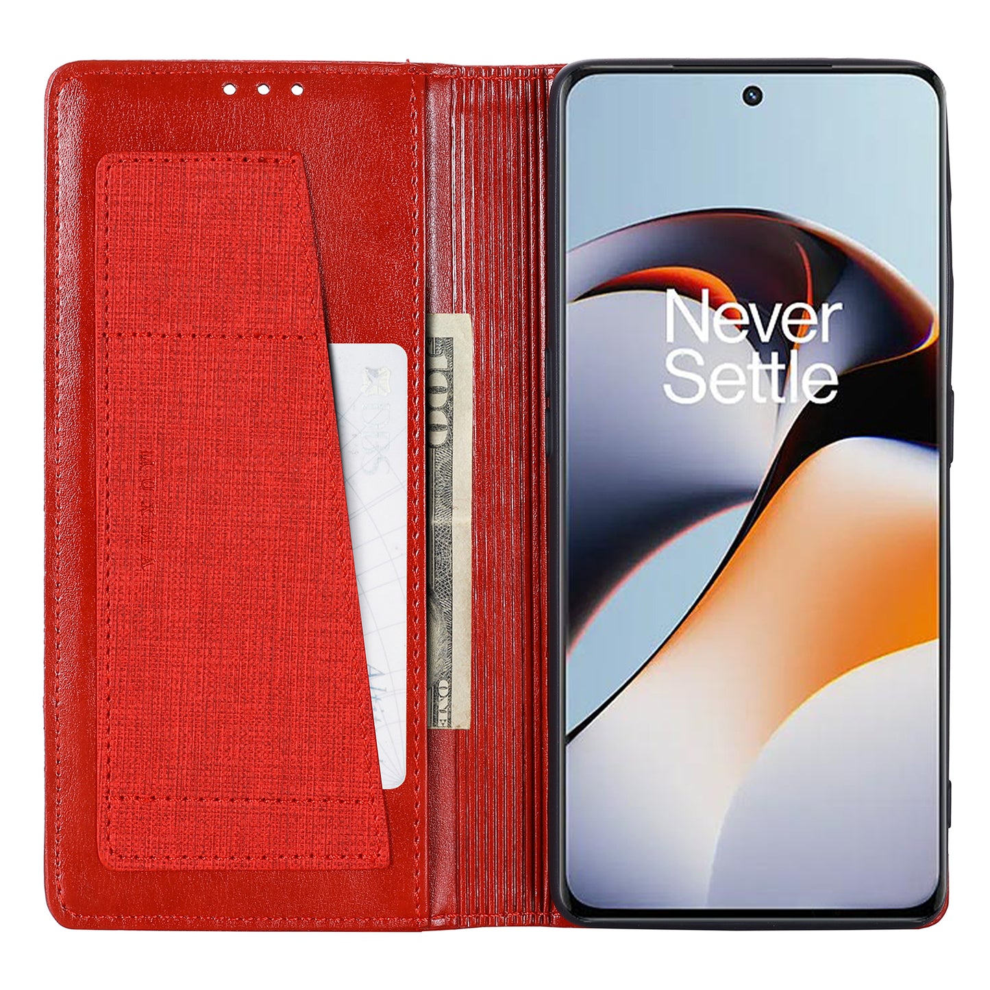 MUXMA MX109 RFID Blocking Phone Case for OnePlus 11R 5G / Ace 2 5G , PU Leather Magnetic Wallet Cover Stand - Red