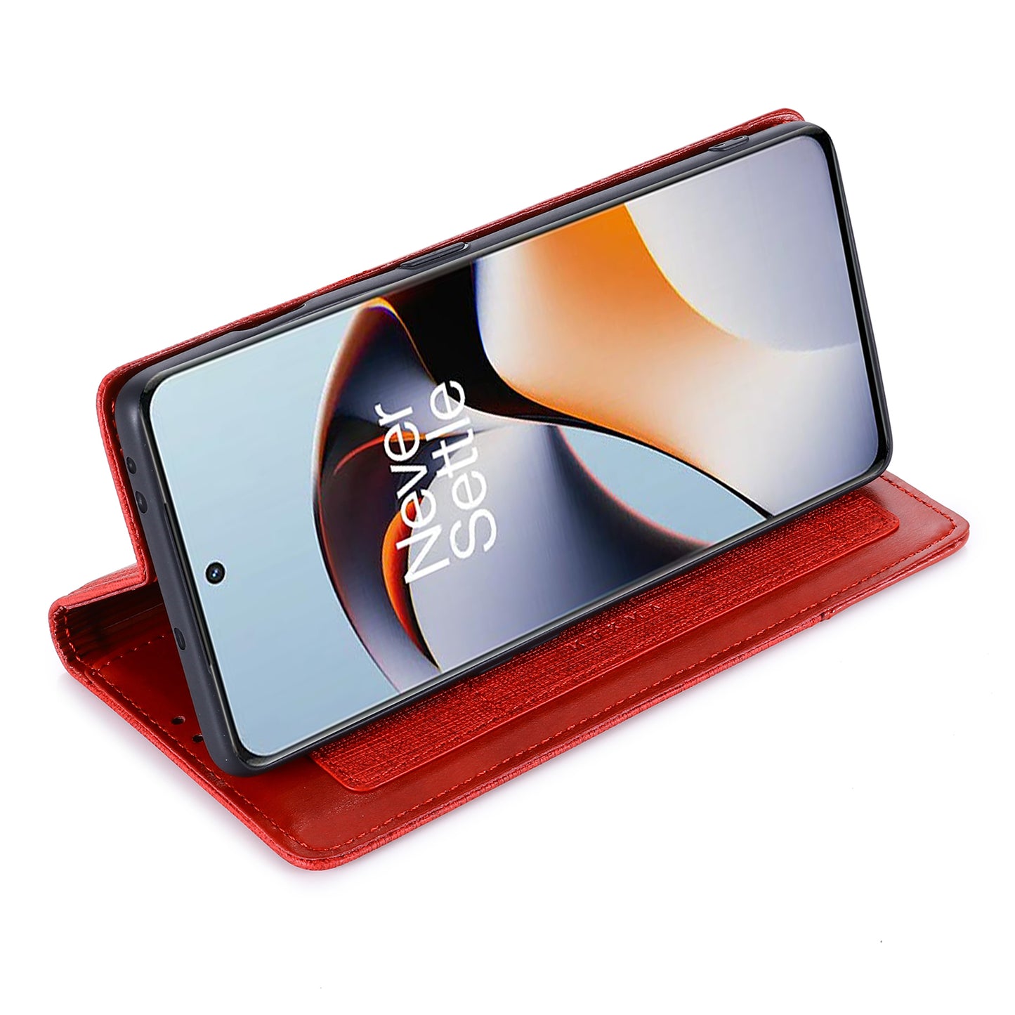 MUXMA MX109 RFID Blocking Phone Case for OnePlus 11R 5G / Ace 2 5G , PU Leather Magnetic Wallet Cover Stand - Red