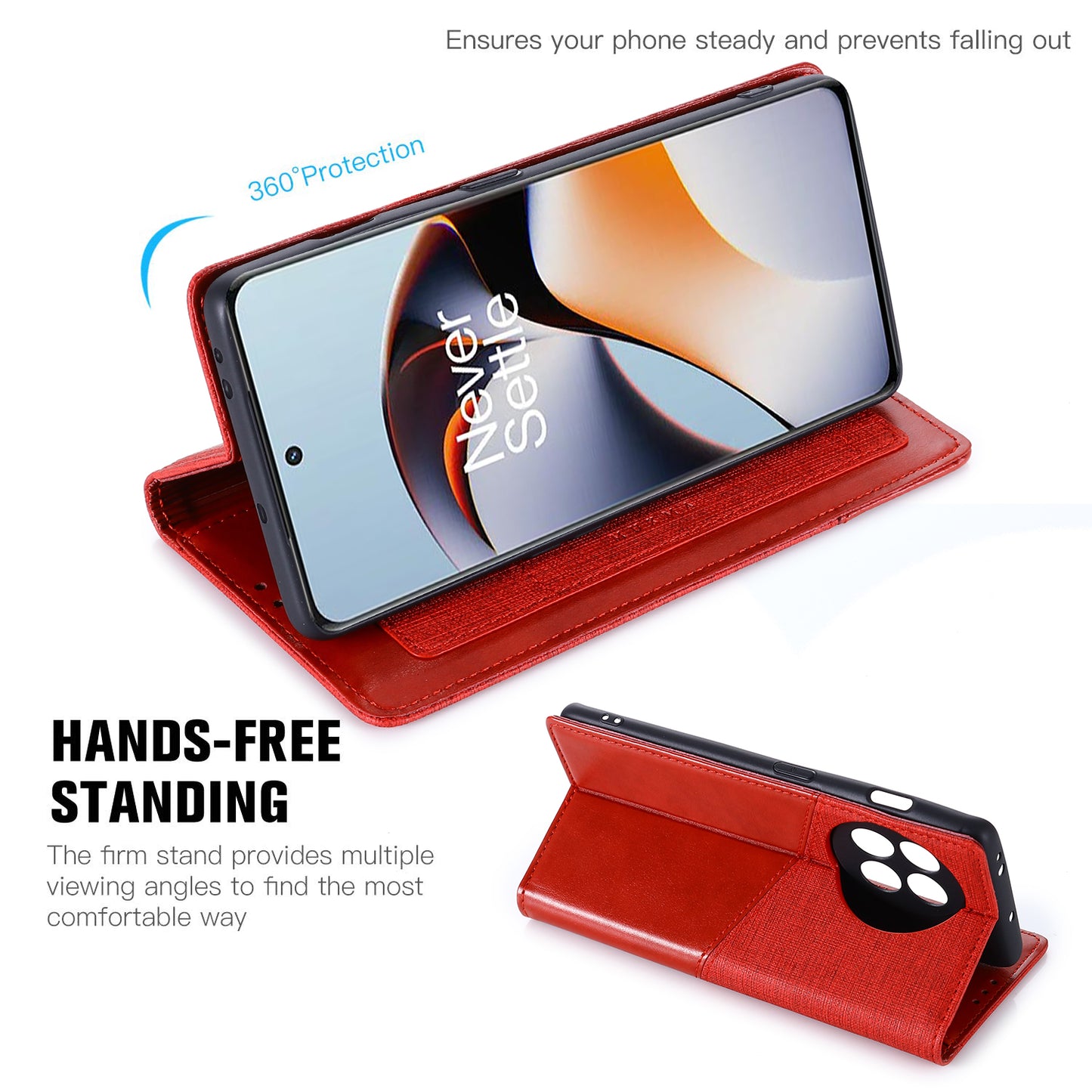 MUXMA MX109 RFID Blocking Phone Case for OnePlus 11R 5G / Ace 2 5G , PU Leather Magnetic Wallet Cover Stand - Red