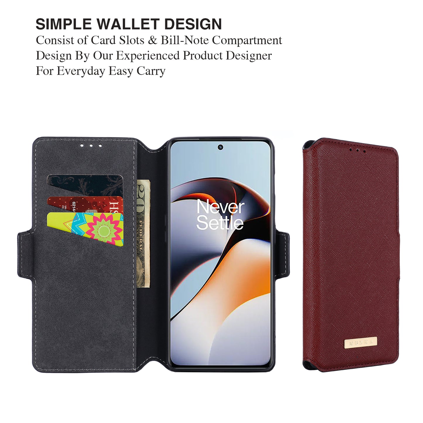 MUXMA MX115 Cross Texture Phone Case for OnePlus 11R 5G / Ace 2 5G , PU Leather Stand Wallet Flip Cover - Red