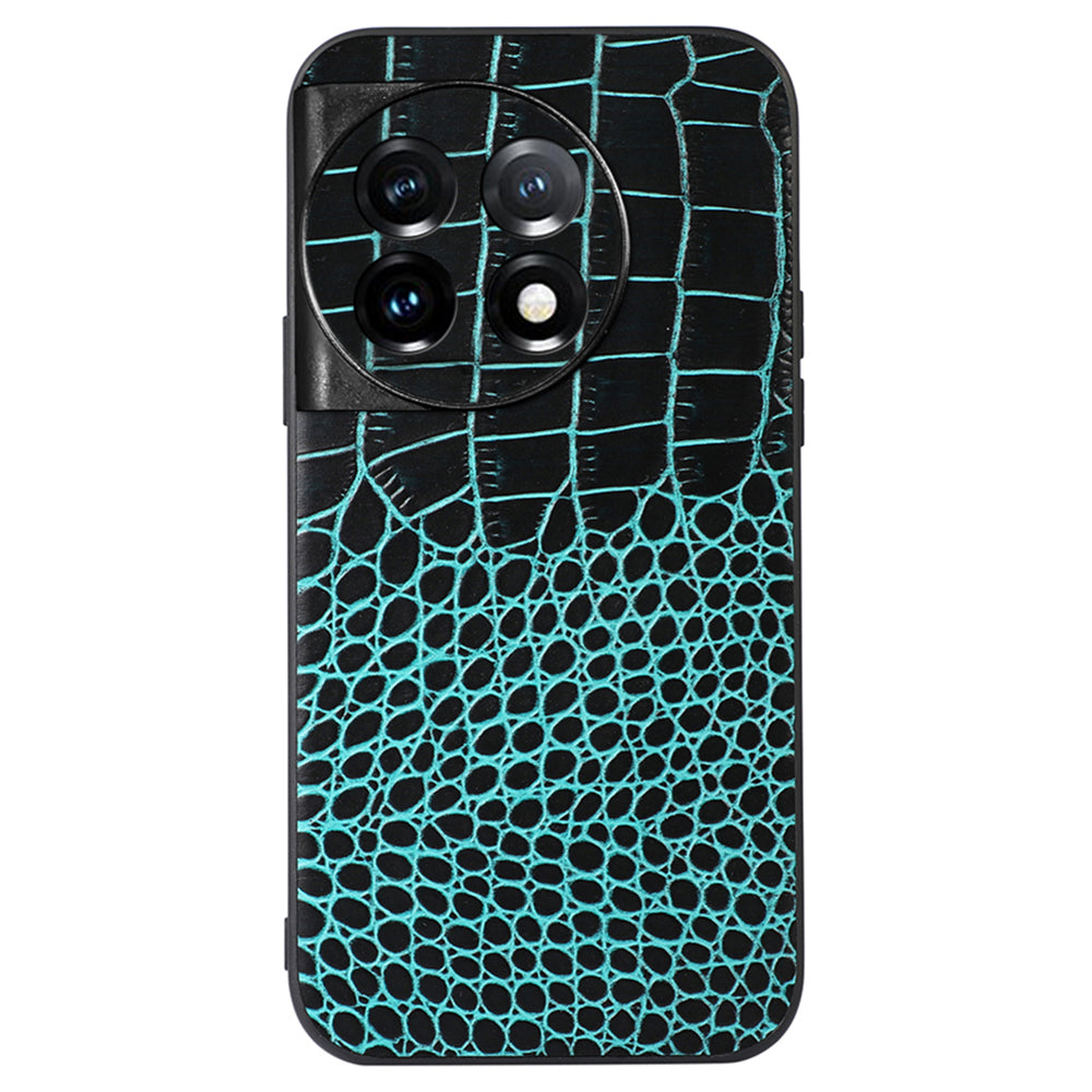 For OnePlus Ace 2 5G / 11R 5G Phone Cover, Genuine Cowhide Leather Coated PC+TPU Crocodile Texture Case - Green