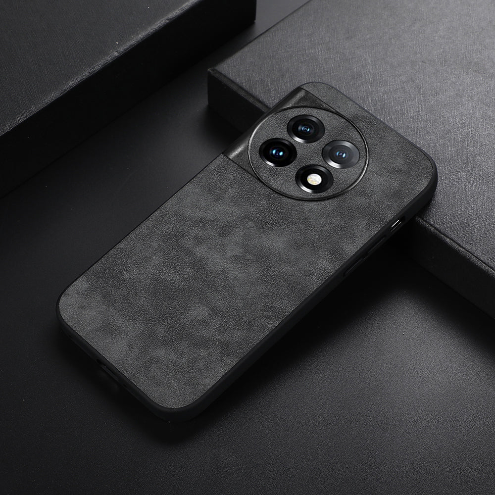 Phone Shell for OnePlus 11 5G , Textured PU Leather Coated PC+TPU Protector Cover - Black