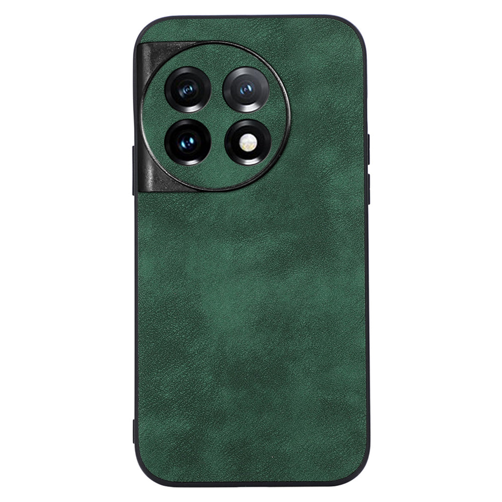 Phone Shell for OnePlus 11 5G , Textured PU Leather Coated PC+TPU Protector Cover - Green