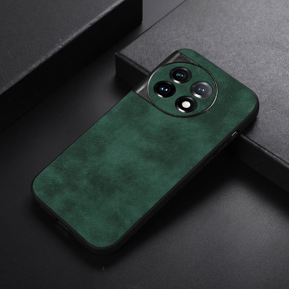 Phone Shell for OnePlus 11 5G , Textured PU Leather Coated PC+TPU Protector Cover - Green