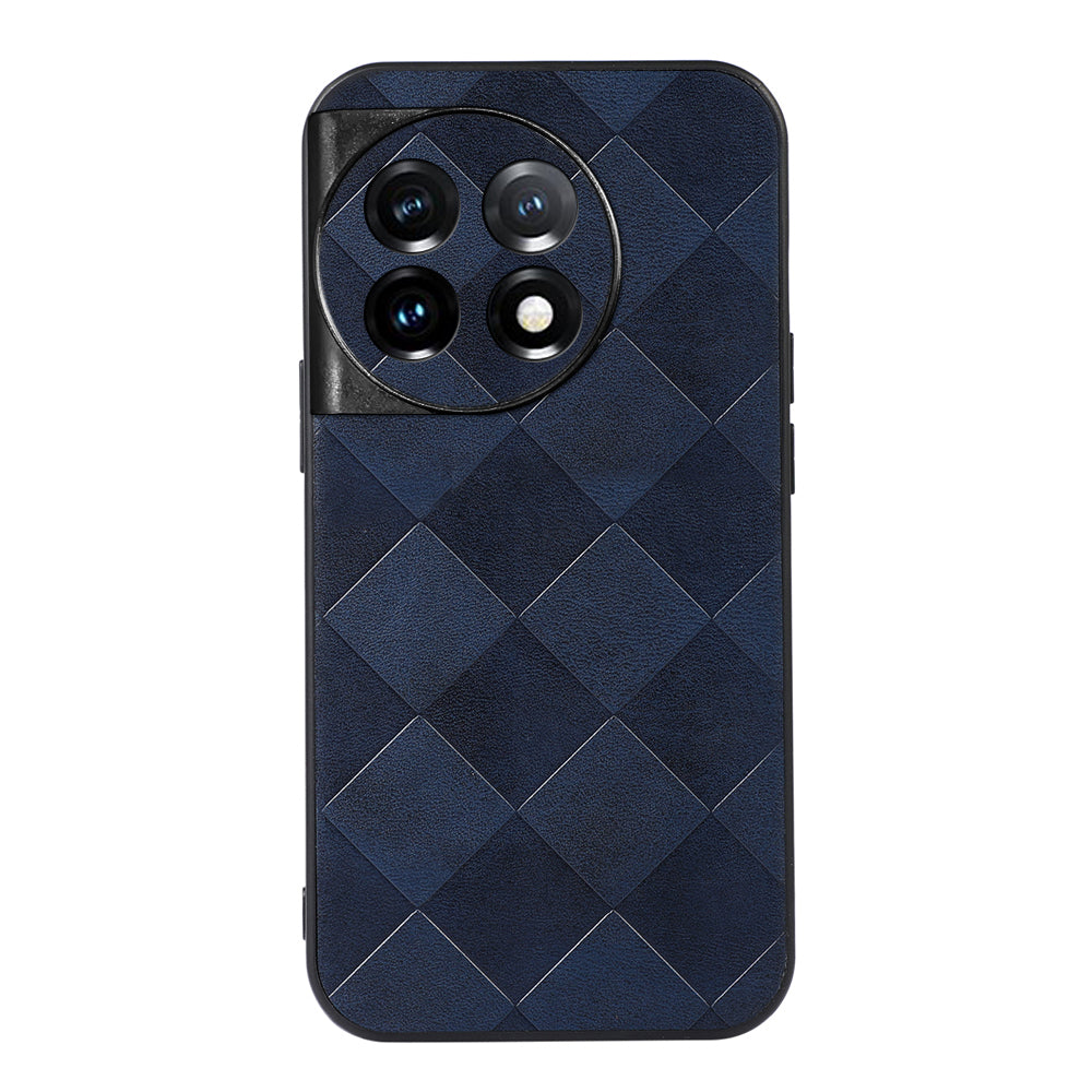 PC+TPU+PU Leather Phone Cover for OnePlus 11 5G , Anti-Scratch Grid Texture Cell Phone Case - Blue