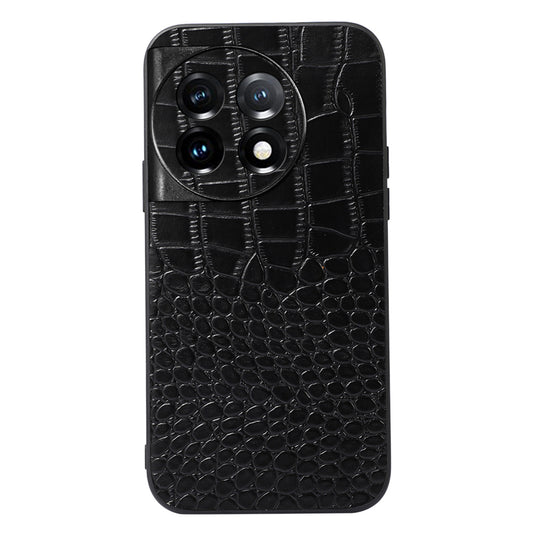 For OnePlus 11 5G Crocodile Texture Phone Case Genuine Cowhide Leather Coated PC+TPU Anti-Scratch Shell - Black