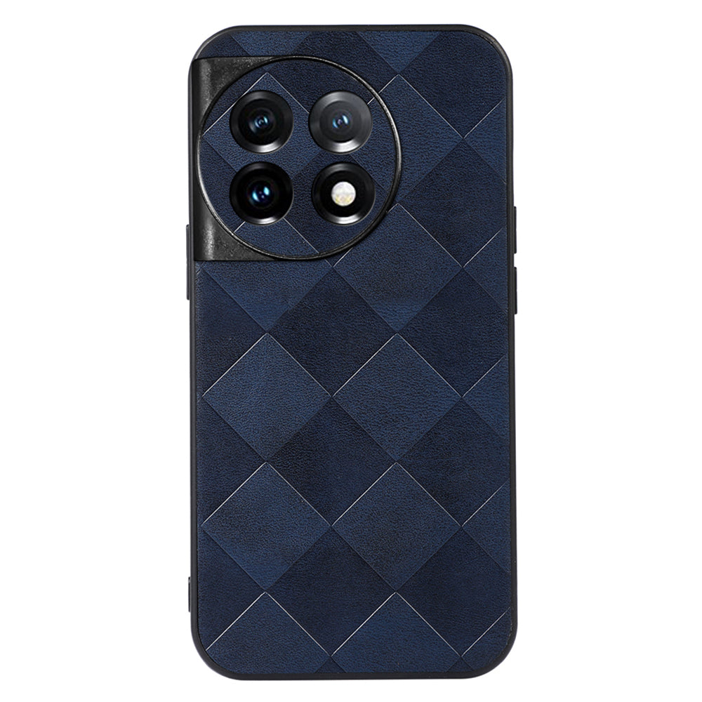 For OnePlus Ace 2 5G / 11R 5G PC+TPU+PU Leather Phone Cover Anti-Scratch Grid Texture Cell Phone Case - Blue