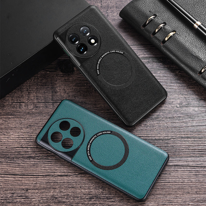 For OnePlus Ace 2 5G / 11R 5G Compatible with MagSafe Charger PU Leather Coated TPU+PC Anti-drop Cover Phone Case - Green