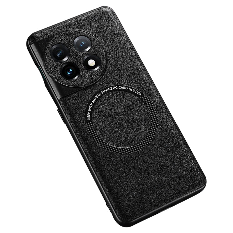 For OnePlus Ace 2 5G / 11R 5G Compatible with MagSafe Charger PU Leather Coated TPU+PC Anti-drop Cover Phone Case - Black