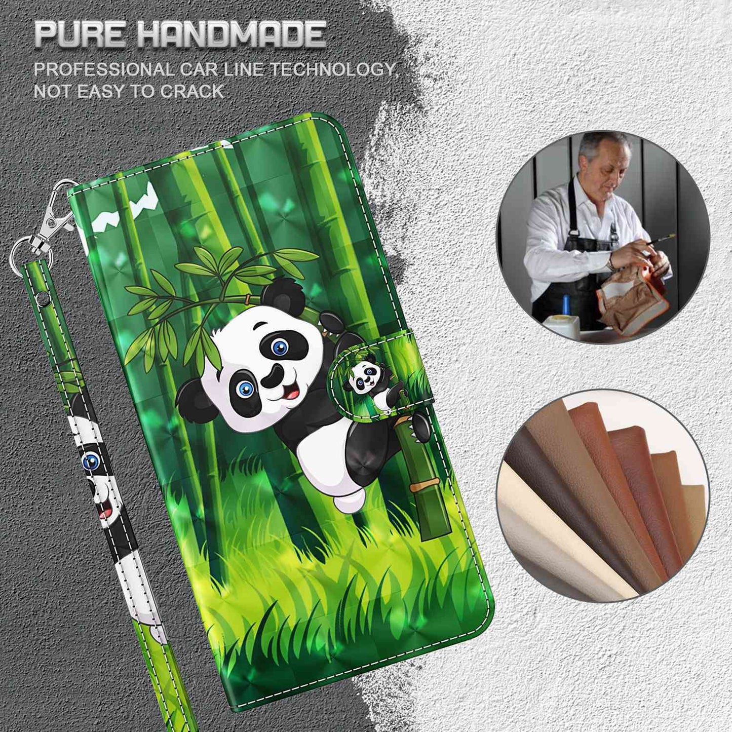For OnePlus 11 5G PU Leather 3D Pattern Printing Phone Case Flip Wallet Stand Protective Cover - Panda Climbing