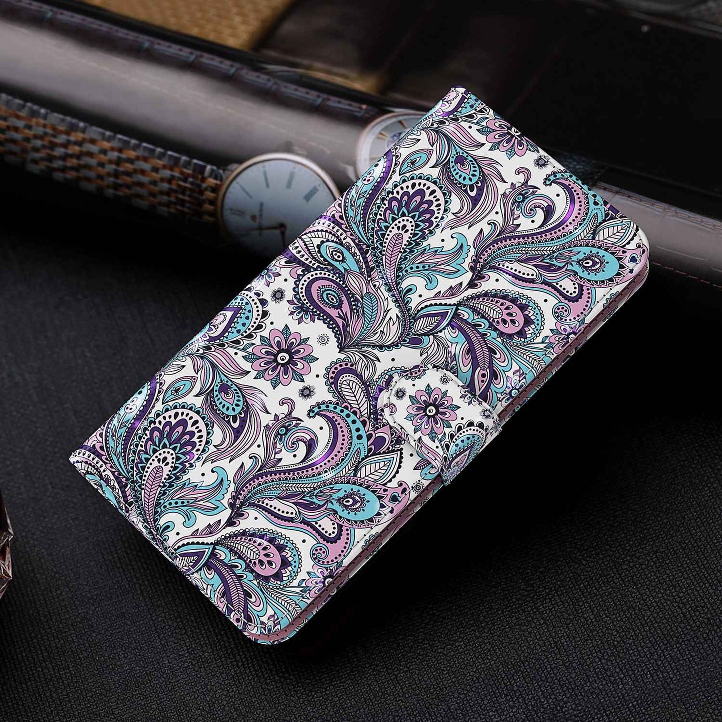 For OnePlus 11 5G PU Leather 3D Pattern Printing Phone Case Flip Wallet Stand Protective Cover - Purple Impatiens