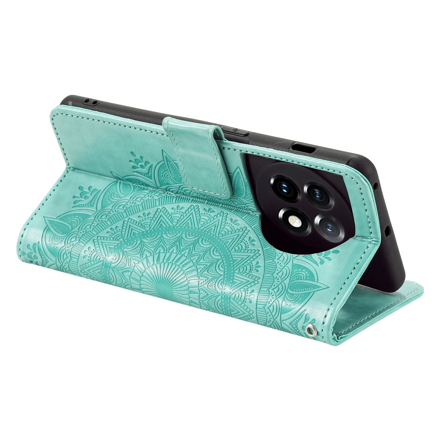 Leather Flip Case for OnePlus 11 5G Shockproof Phone Shell Mandala Flower Pattern Wallet Phone Cover - Green