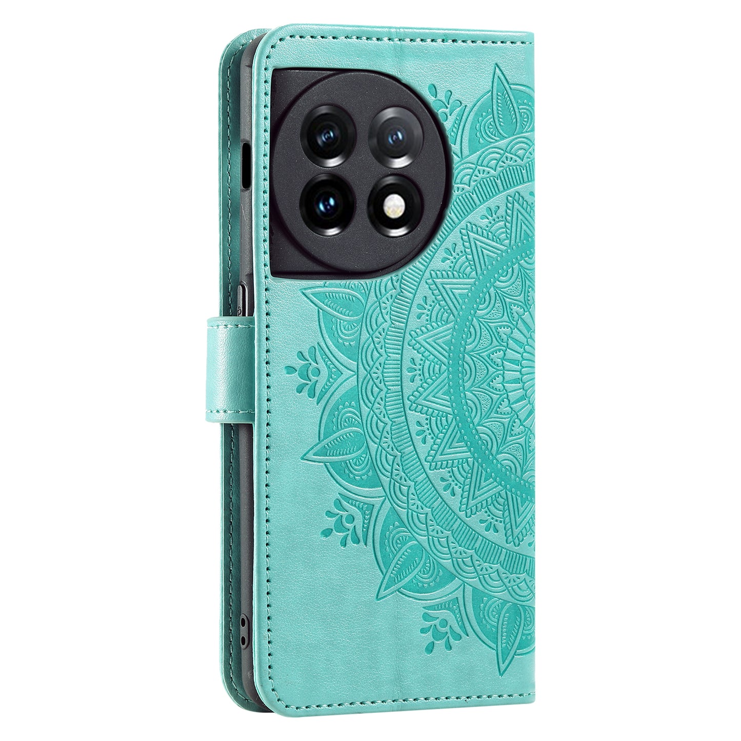 Leather Flip Case for OnePlus 11 5G Shockproof Phone Shell Mandala Flower Pattern Wallet Phone Cover - Green