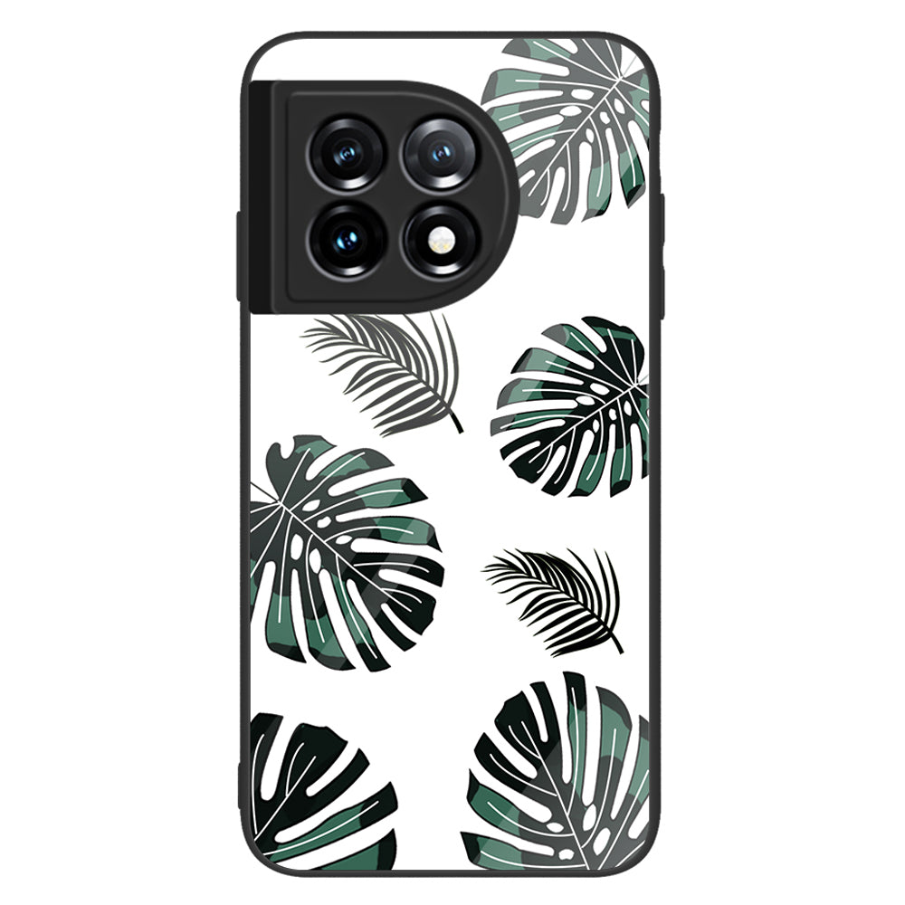 For OnePlus 11 5G Pattern Printing Anti-scratch Phone Case Tempered Glass+PC+TPU Cell Phone Cover - Leaves