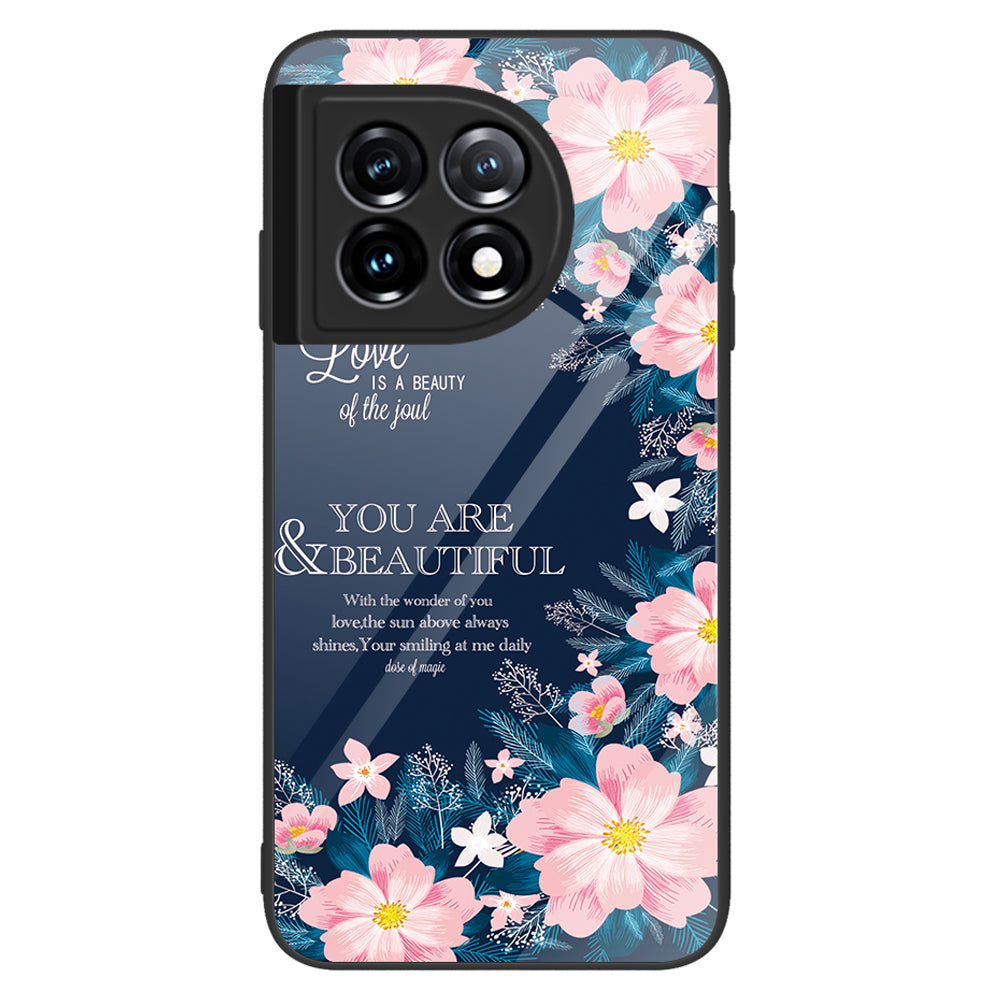 For OnePlus 11 5G Pattern Printing Anti-scratch Phone Case Tempered Glass+PC+TPU Cell Phone Cover - Pink Flowers