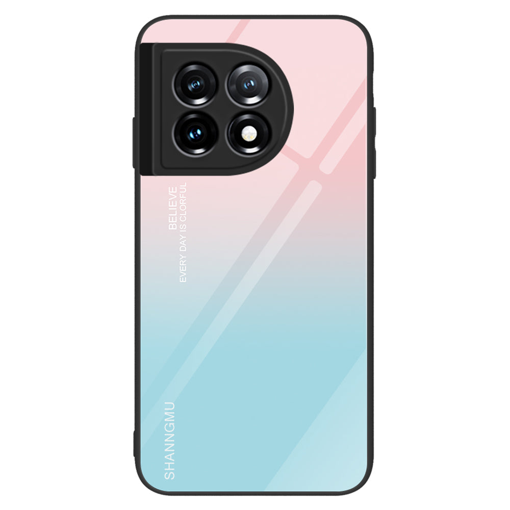 For OnePlus 11 5G Pattern Printing Anti-scratch Phone Case Tempered Glass+PC+TPU Cell Phone Cover - Gradient Pink Blue