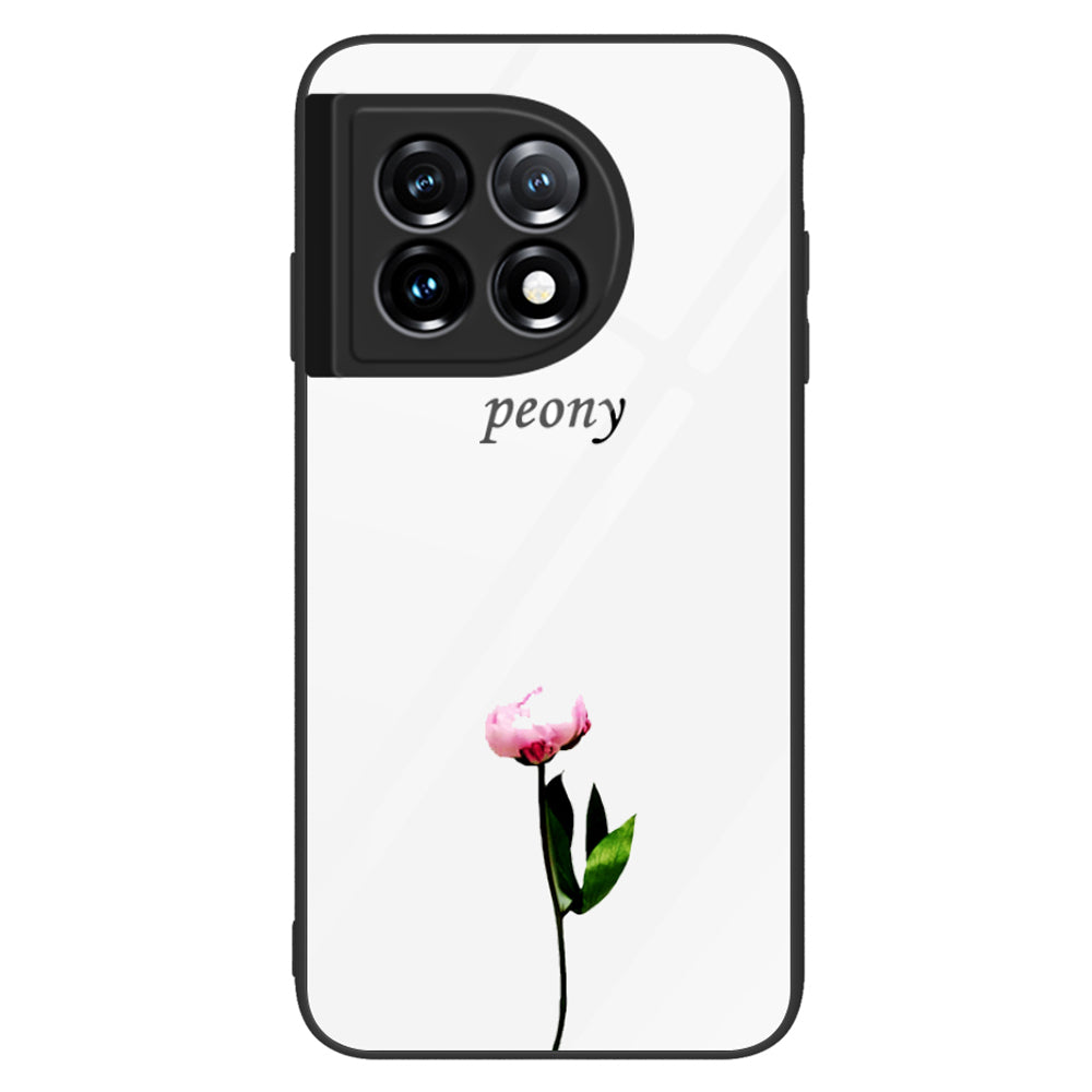 For OnePlus 11 5G Pattern Printing Anti-scratch Phone Case Tempered Glass+PC+TPU Cell Phone Cover - Peony