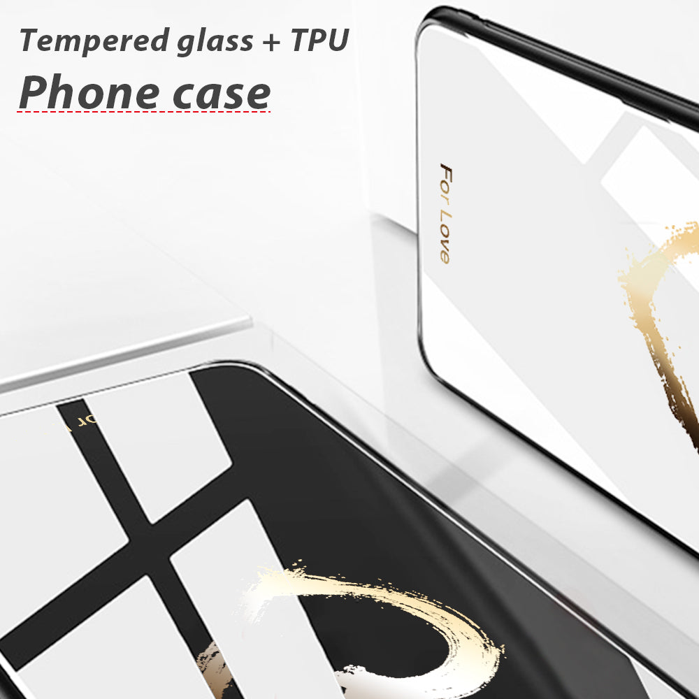 For OnePlus 11 5G Pattern Printing Anti-scratch Phone Case Tempered Glass+PC+TPU Cell Phone Cover - For Love / White