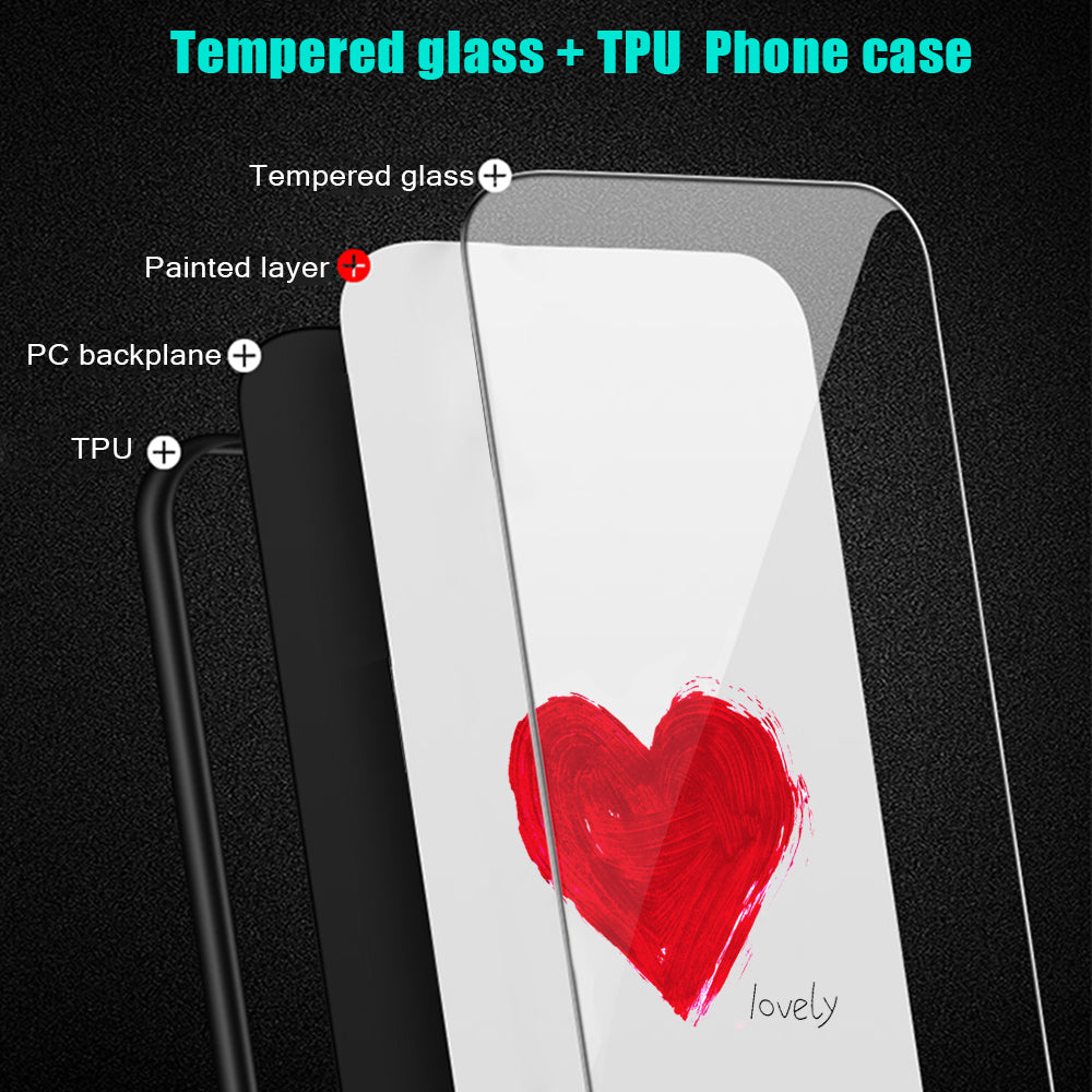 For OnePlus 11 5G Pattern Printing Anti-scratch Phone Case Tempered Glass+PC+TPU Cell Phone Cover - For Love / White