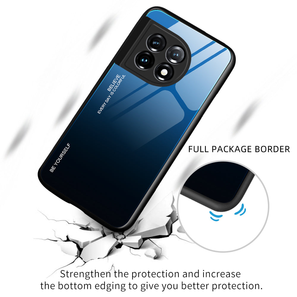 Gradient Color Phone Case for OnePlus 11 5G Tempered Glass PC TPU Anti-Scratch Phone Cover - Blue / Black