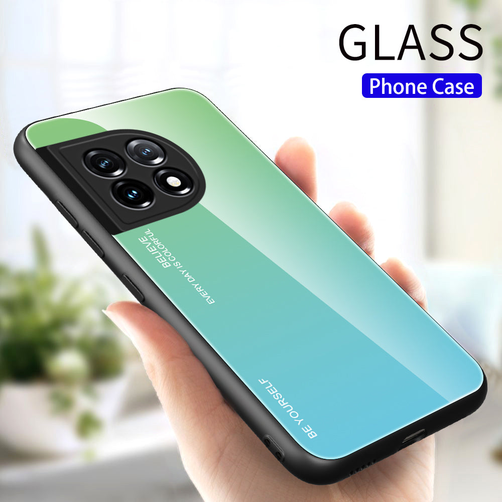 Gradient Color Phone Case for OnePlus 11 5G Tempered Glass PC TPU Anti-Scratch Phone Cover - Cyan / Blue