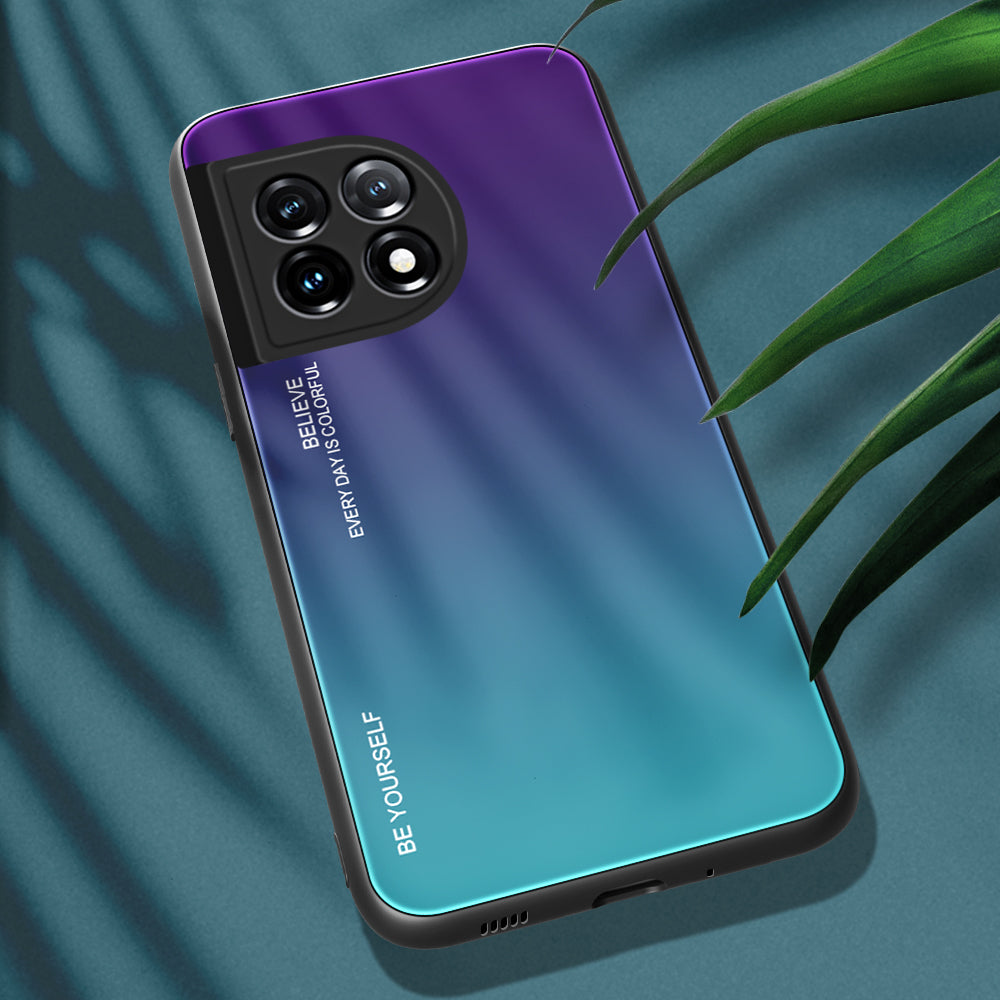 Gradient Color Phone Case for OnePlus 11 5G Tempered Glass PC TPU Anti-Scratch Phone Cover - Purple / Blue