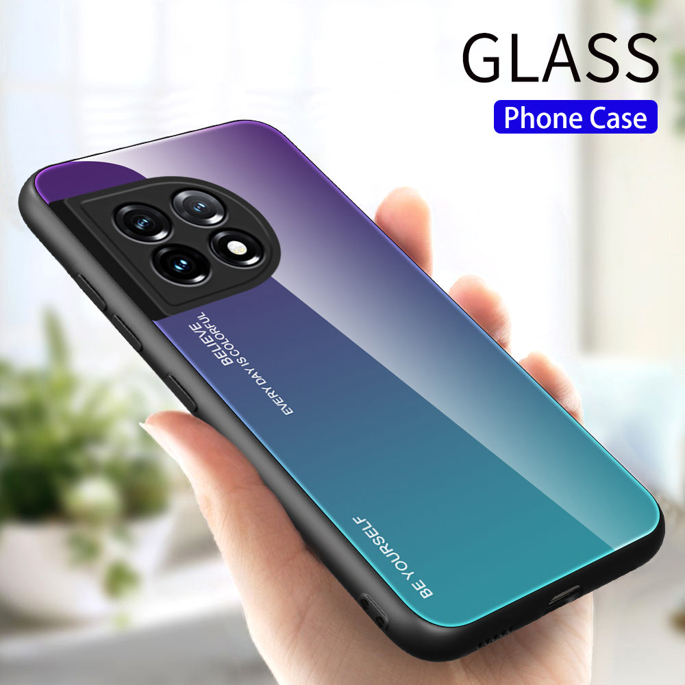 Gradient Color Phone Case for OnePlus 11 5G Tempered Glass PC TPU Anti-Scratch Phone Cover - Purple / Blue